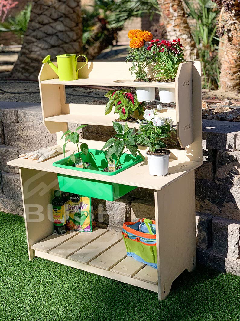 Bush Acres Toddler Potting Bench - Kids Garden Table with Removable Sink - Montessori Wooden Potting Station - Outdoor Learning Activity for Preschoolers - Perfect for Gardening, Sensory Play & Early Childhood Education