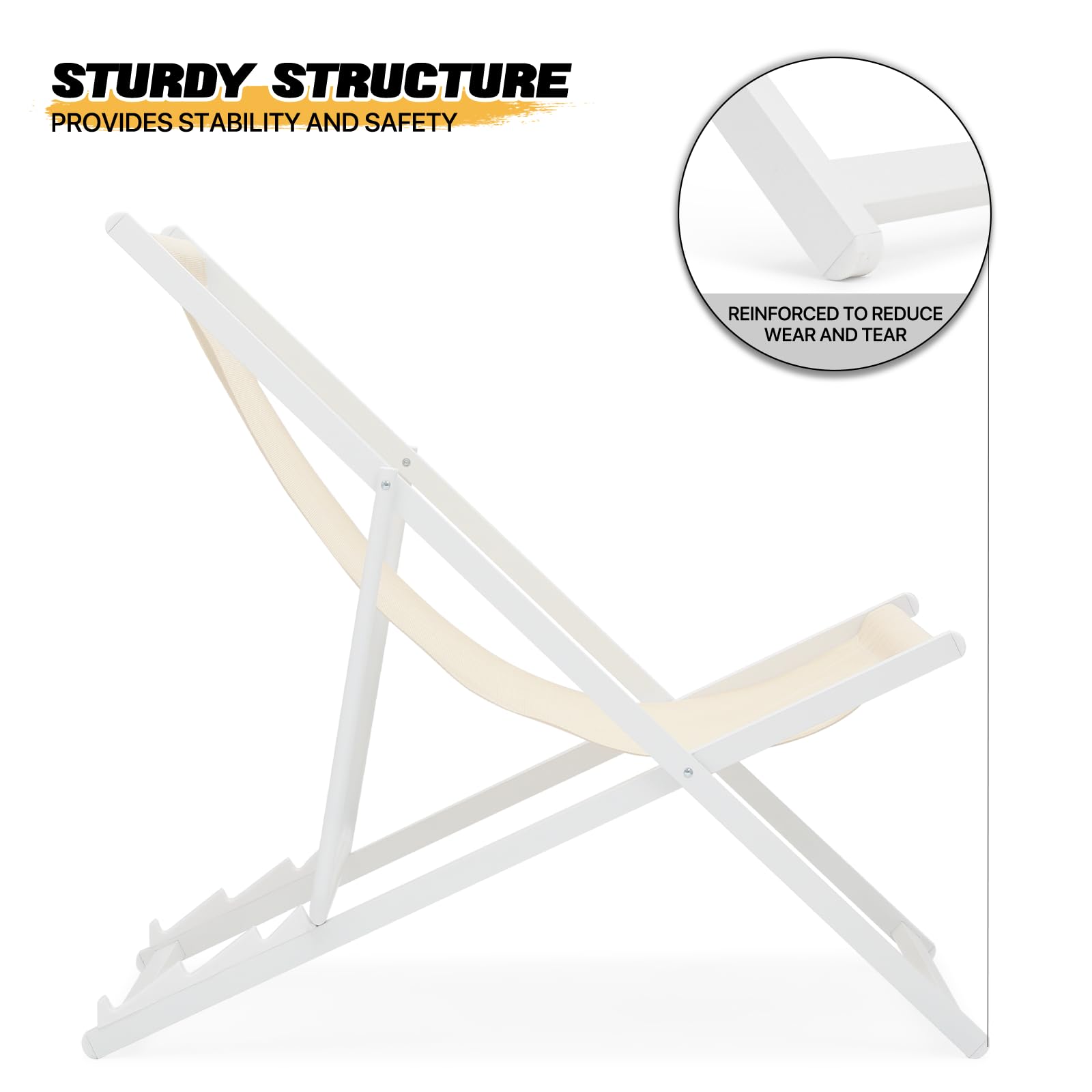 MoNiBloom Foldable Outdoor Adjustable Beach Patio Sling Chairs - Portable Aluminum Frame Lounge Folding Chair Set of 2 (Beige) - Perfect for Poolside, Backyard, Camping & Picnics