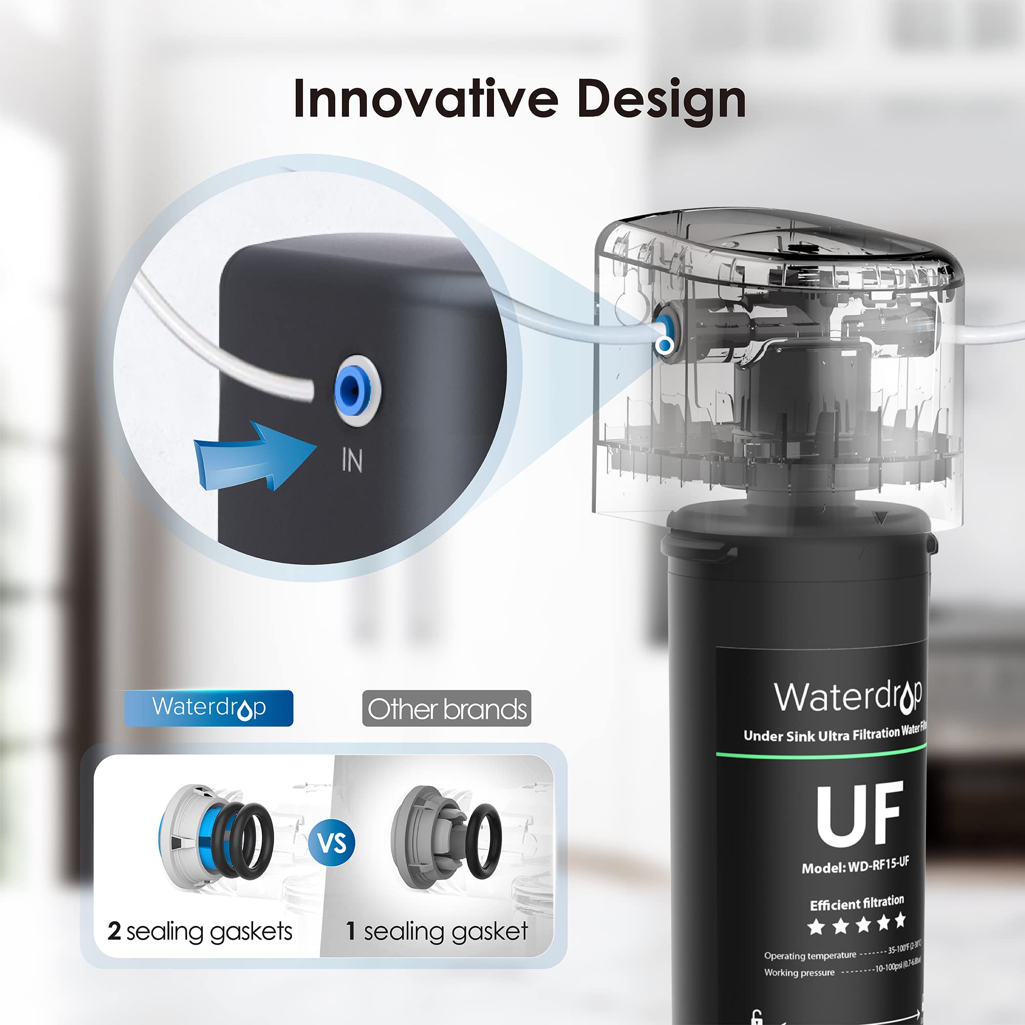Waterdrop 15UB-UF 0.01 Micron Under Sink Water Filtration System - Reduces Bacteria, Lead, Chlorine, Bad Taste & Odor - 16,000 Gallon Capacity with Brushed Nickel Faucet - Perfect for Kitchen, Home & Office Use - USA Technology