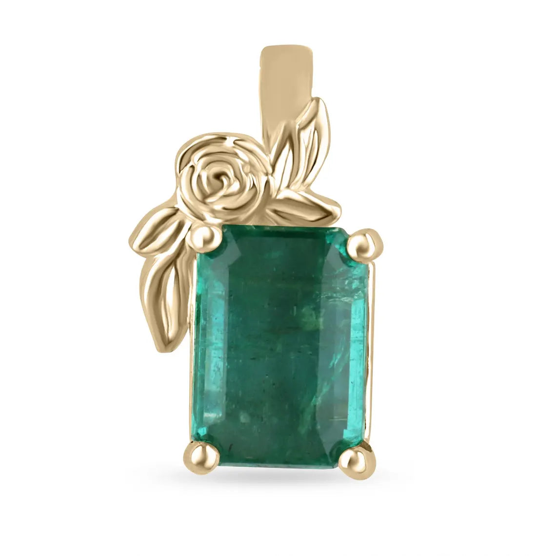 2.61ct Natural Emerald Cut Green Gemstone Floral Pendant Necklace for Women - Elegant Jewelry Gift for Birthday, Anniversary & Special Occasions