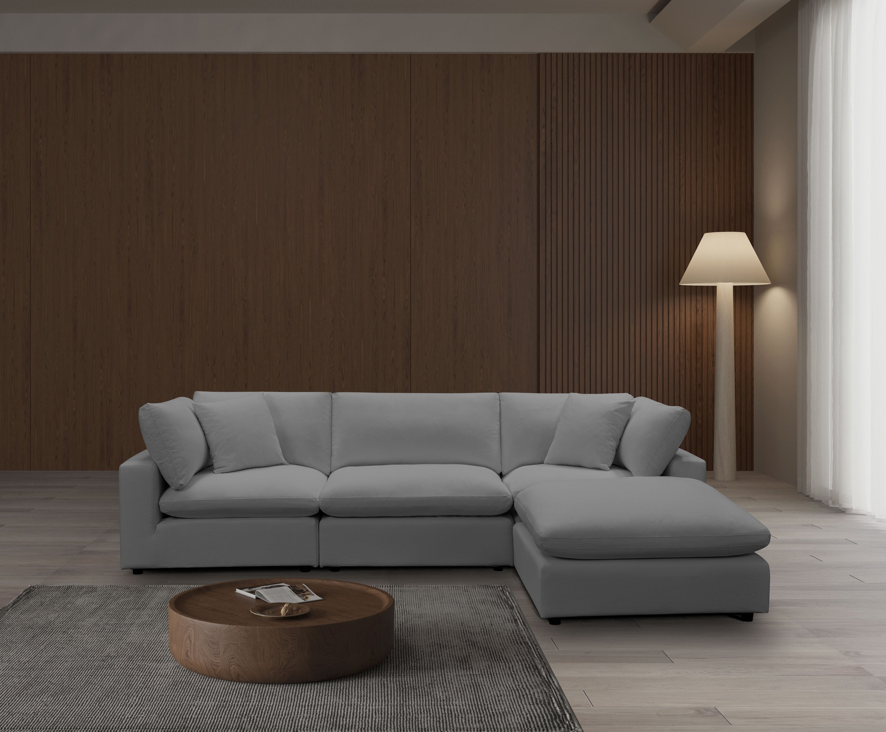 Modern Cali Modular 4-Piece Sectional Sofa with Chaise in Sol Grey - Perfect for Living Room, Lounge & Family Room Comfort