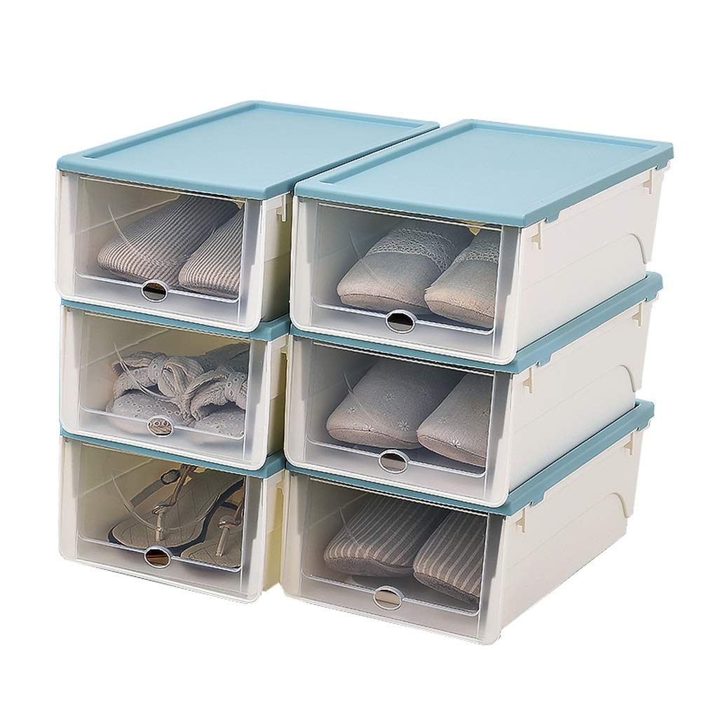 TOMYEUS Stackable Plastic Shoe Organizer with Transparent Doors - 6-Tier Shoe Storage Rack for Sneakers, High Heels & Boots | Space-Saving Shoe Cabinet for Hallway, Living Room, Closet & Bedroom | Durable Blue Shoe Shelf for Home Organization