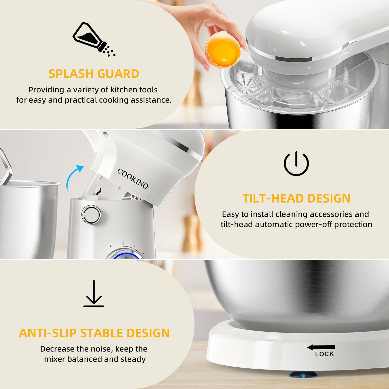 660W Electric Stand Mixer - 10 Speed Tilt-Head Kitchen Mixer with 6.5 QT Bowl, Dough Hook, Beater & Whisk (Almond Cream) - Perfect for Baking Cakes, Cookies, Bread & More