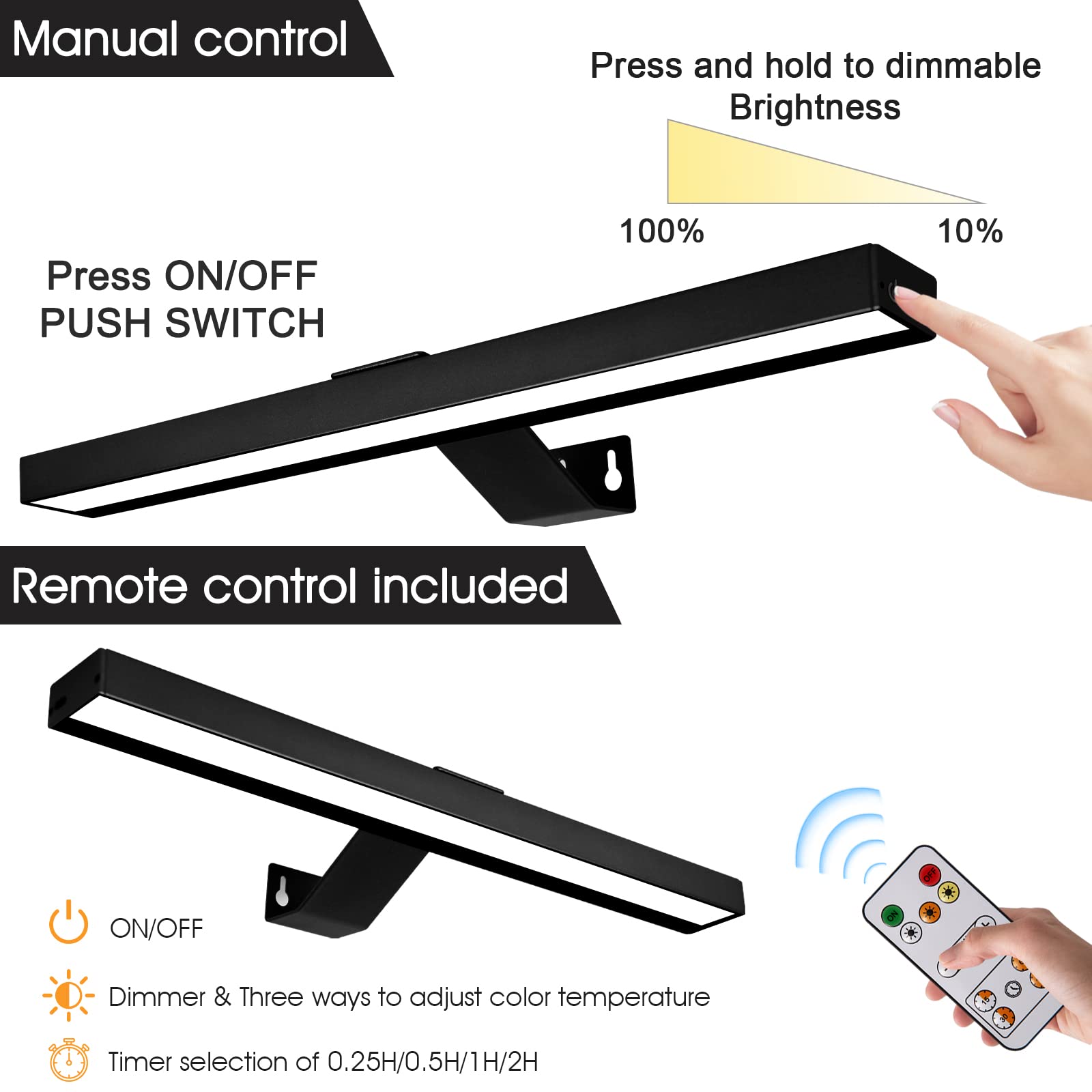 16in Rechargeable Wireless Picture Light with Remote - 3 Lighting Modes, Dimmer & Timer - Battery Operated LED Display Light for Wall Art, Picture Frames, Dartboard - Perfect for Home Gallery, Office Decor & Game Room Lighting