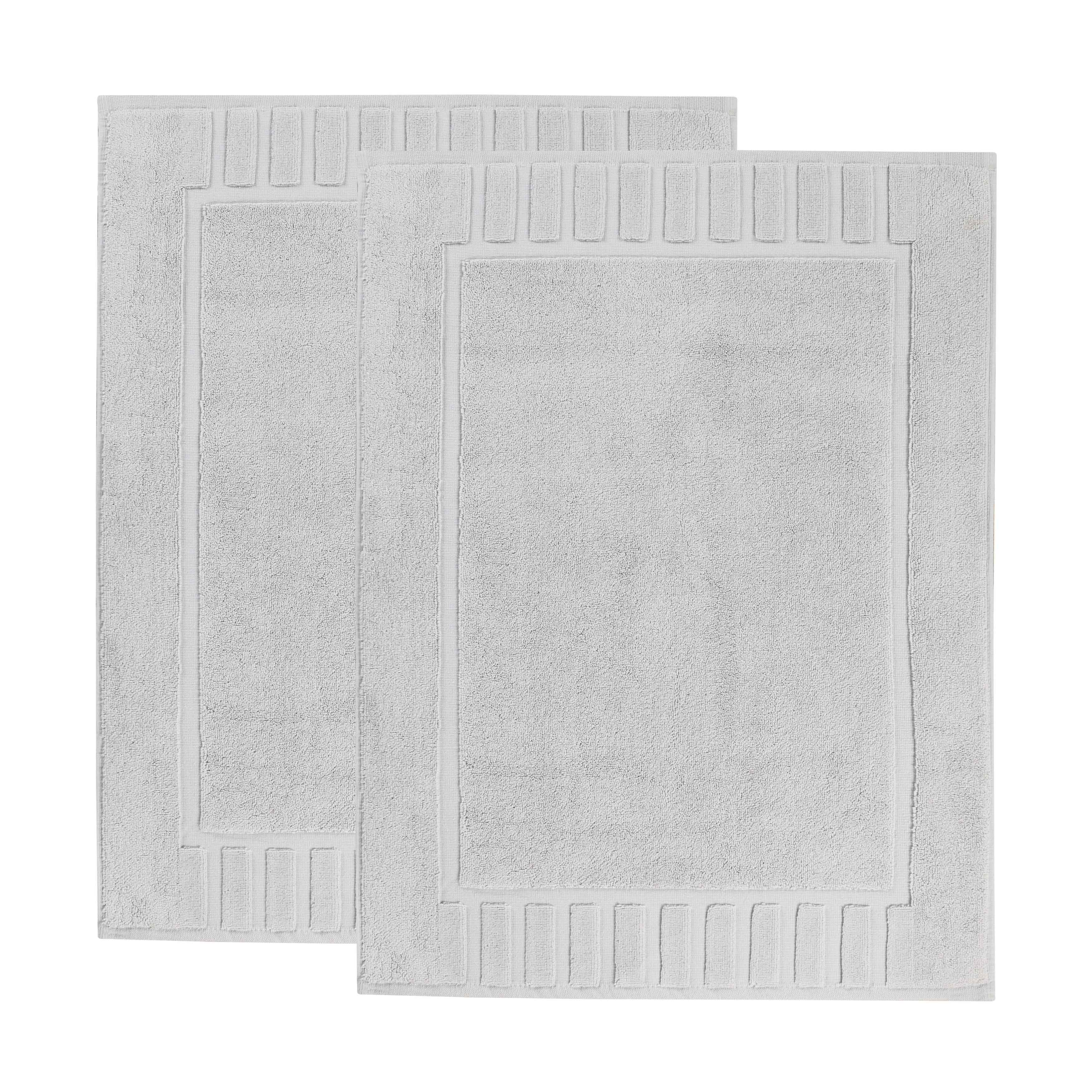 Premium Cotton Modern Geometric Border Bath Mat Set of 2 - Ultra Absorbent, Non-Slip, Quick Dry Bathroom Rug for Bath, Shower & Vanity Area
