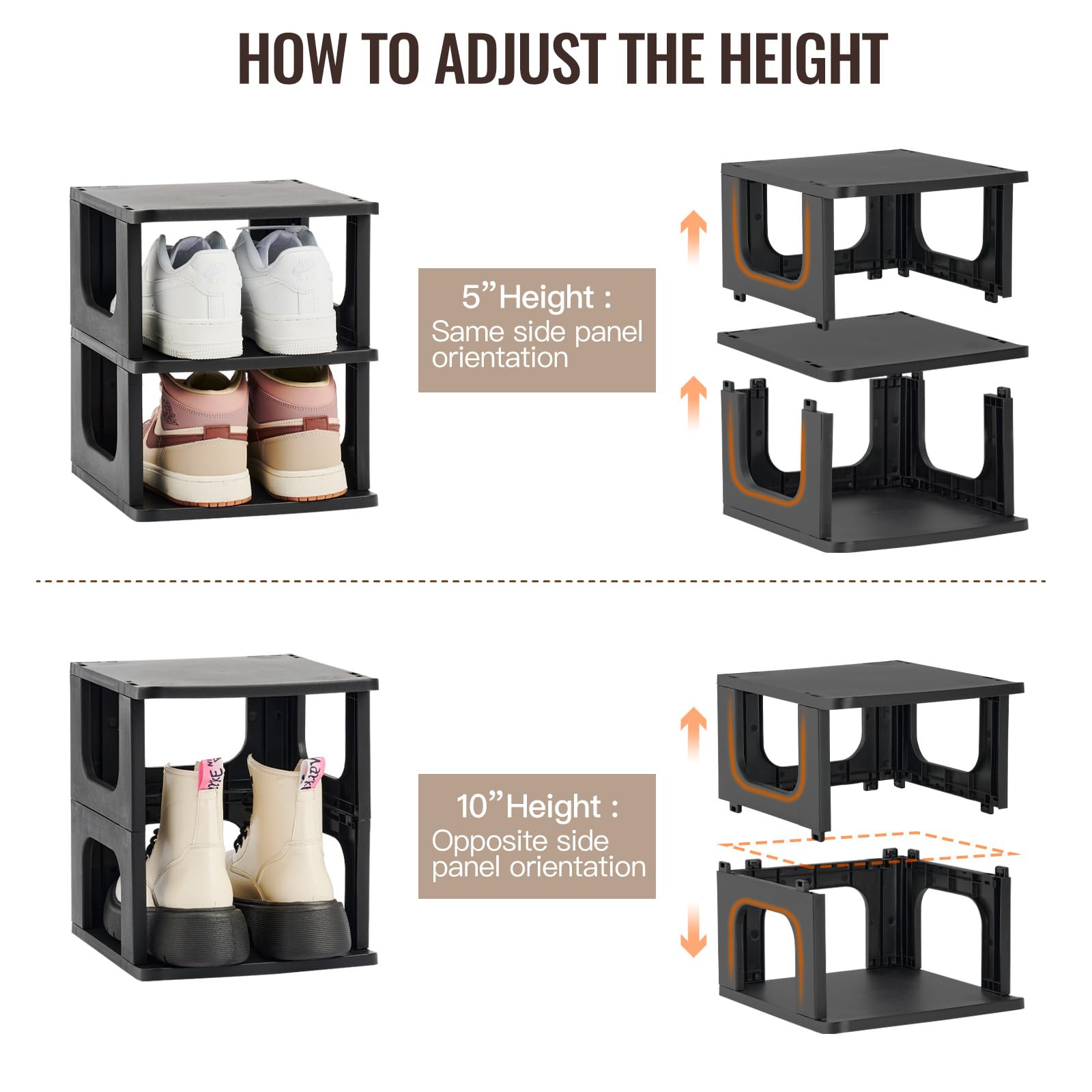 TRZZ 5-Tier Vertical Shoe Rack Organizer - Space Saving Stackable Shoe Storage with Removable Partitions for Closet, Entryway & Small Spaces - Perfect for Apartments, Dorms & Tiny Homes (Black)