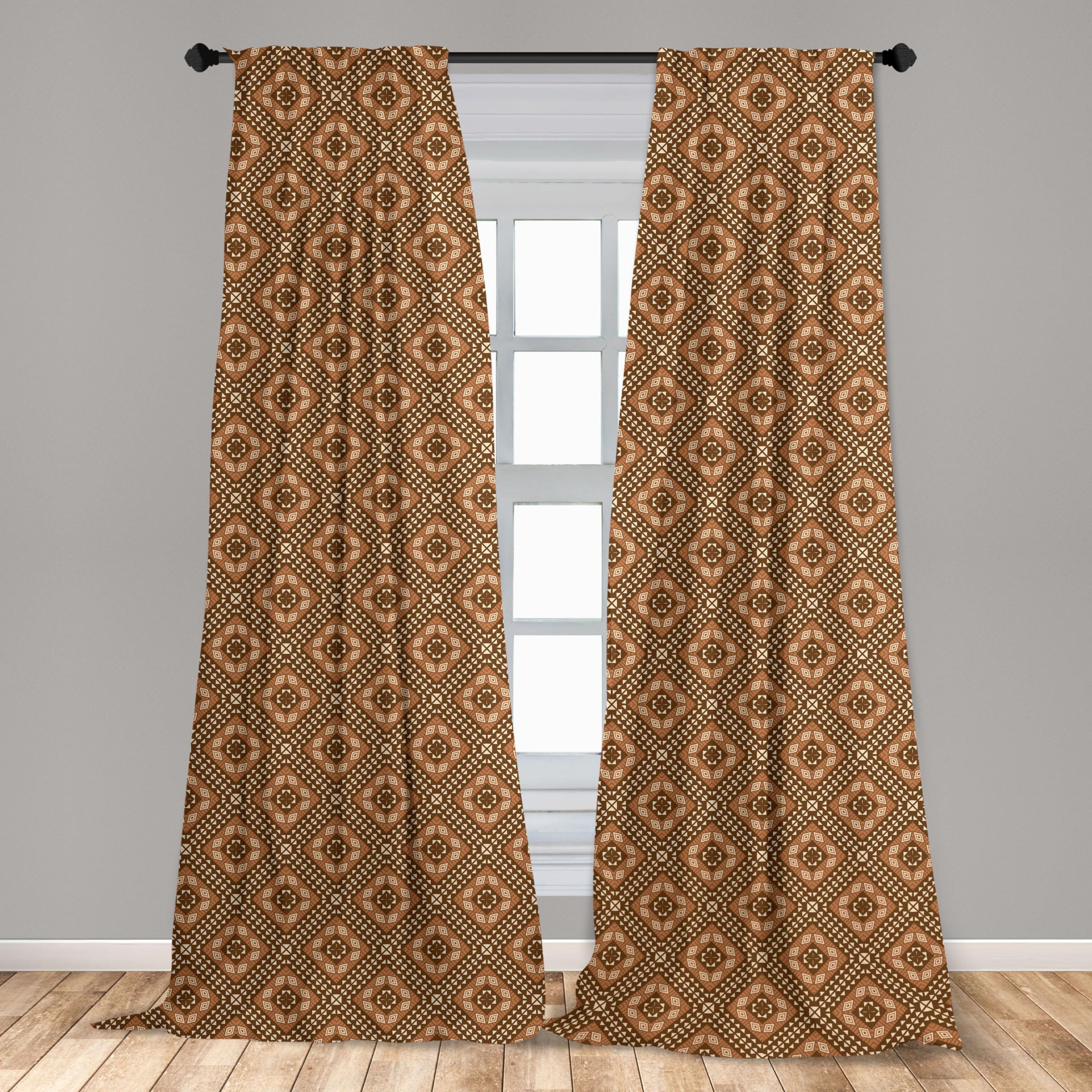 Ambesonne Kente Pattern Curtains - Traditional African Motifs in Brown Shades, 2 Panel Set (28x84 Inches) for Living Room & Bedroom - Lightweight Window Treatments for Home Decor & Cultural Style
