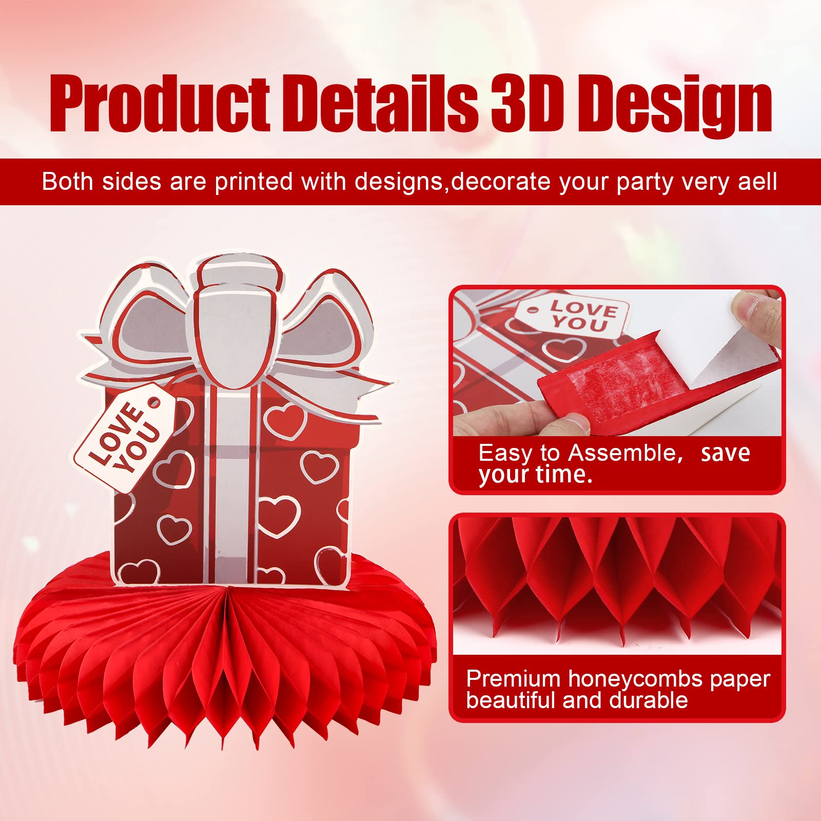 12-Piece Valentine's Day Table Centerpiece Set - Heart-Shaped Decor & Honeycomb Centerpieces for Weddings, Anniversaries, Parties | Romantic Dining & Event Decorations
