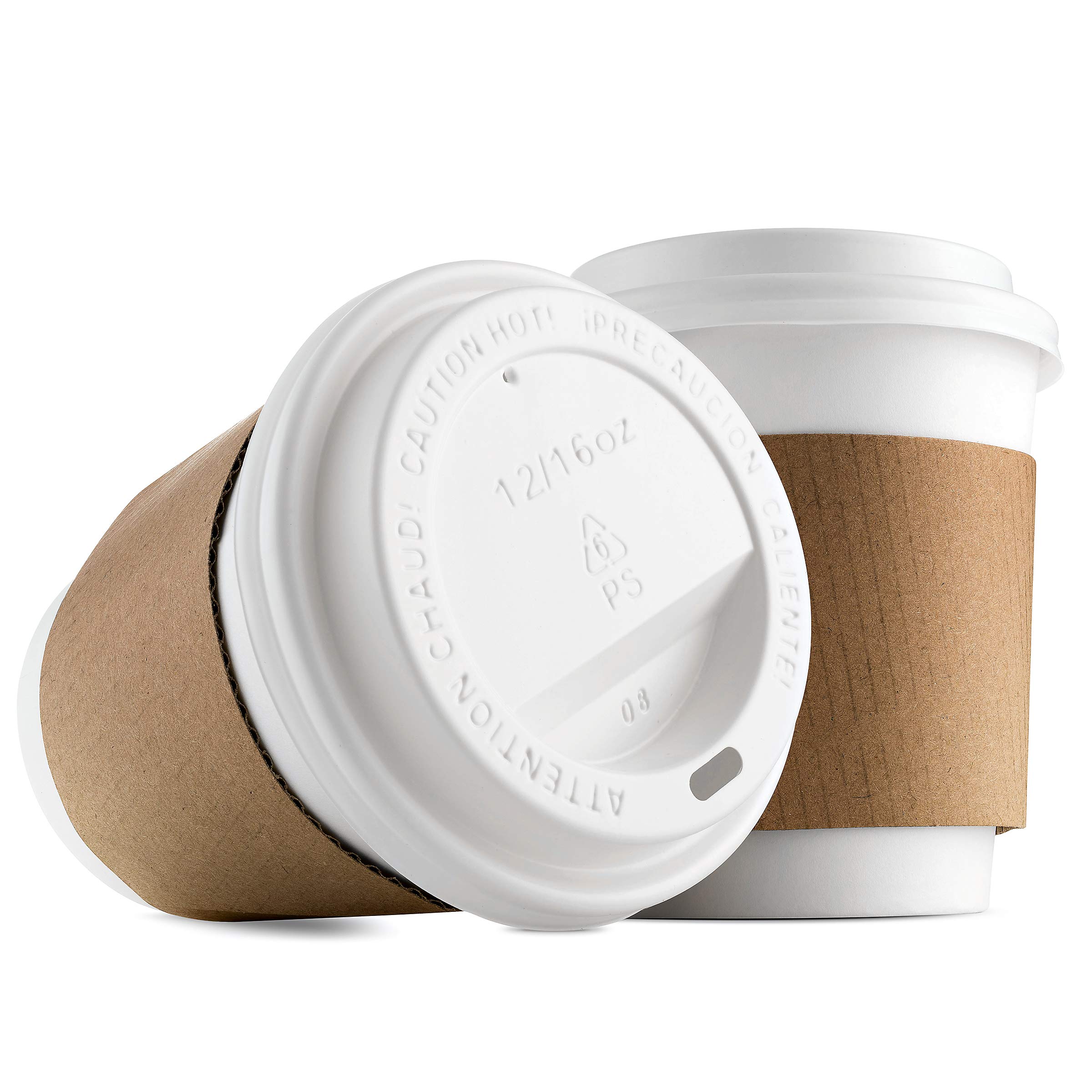 NYHI 200 Pack 8 oz White Disposable Coffee Cups with Lids & Sleeves - Hot/Cold Beverage Drinking Cups for Coffee, Tea, Juice, Espresso - Perfect for Office Water Coolers, Parties, Cafes, and Takeout