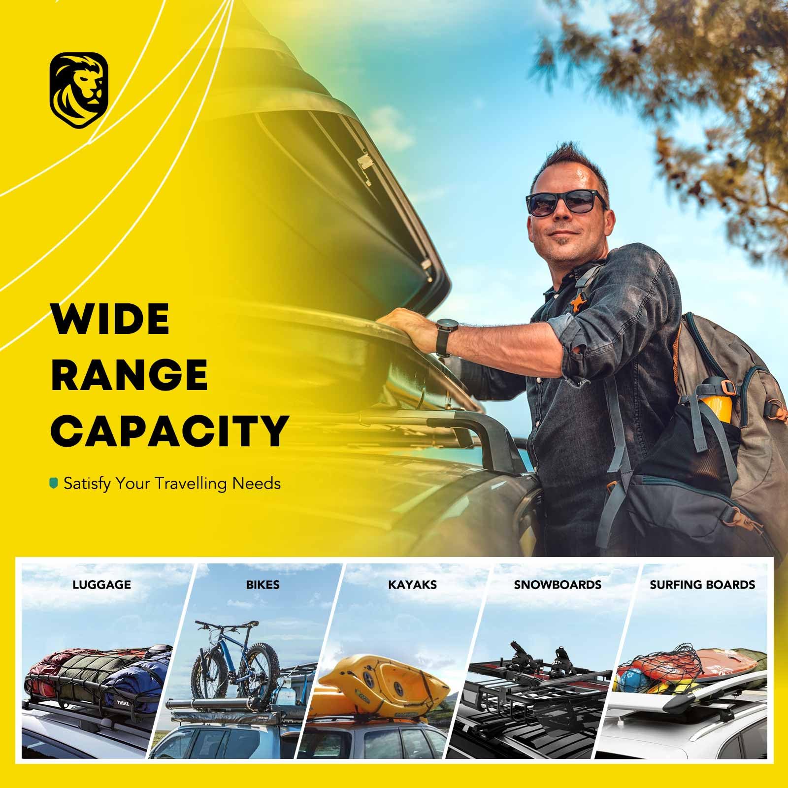 YHTAUTO Heavy Duty Aluminum Alloy Car Roof Rack Cargo Carrier - 385 Lbs Capacity, Universal Fit for Jeep Wrangler (2018-2023) & Gladiator (2020-2023) - Perfect for Rooftop Tents, Kayaks, Bikes & Outdoor Adventure Gear