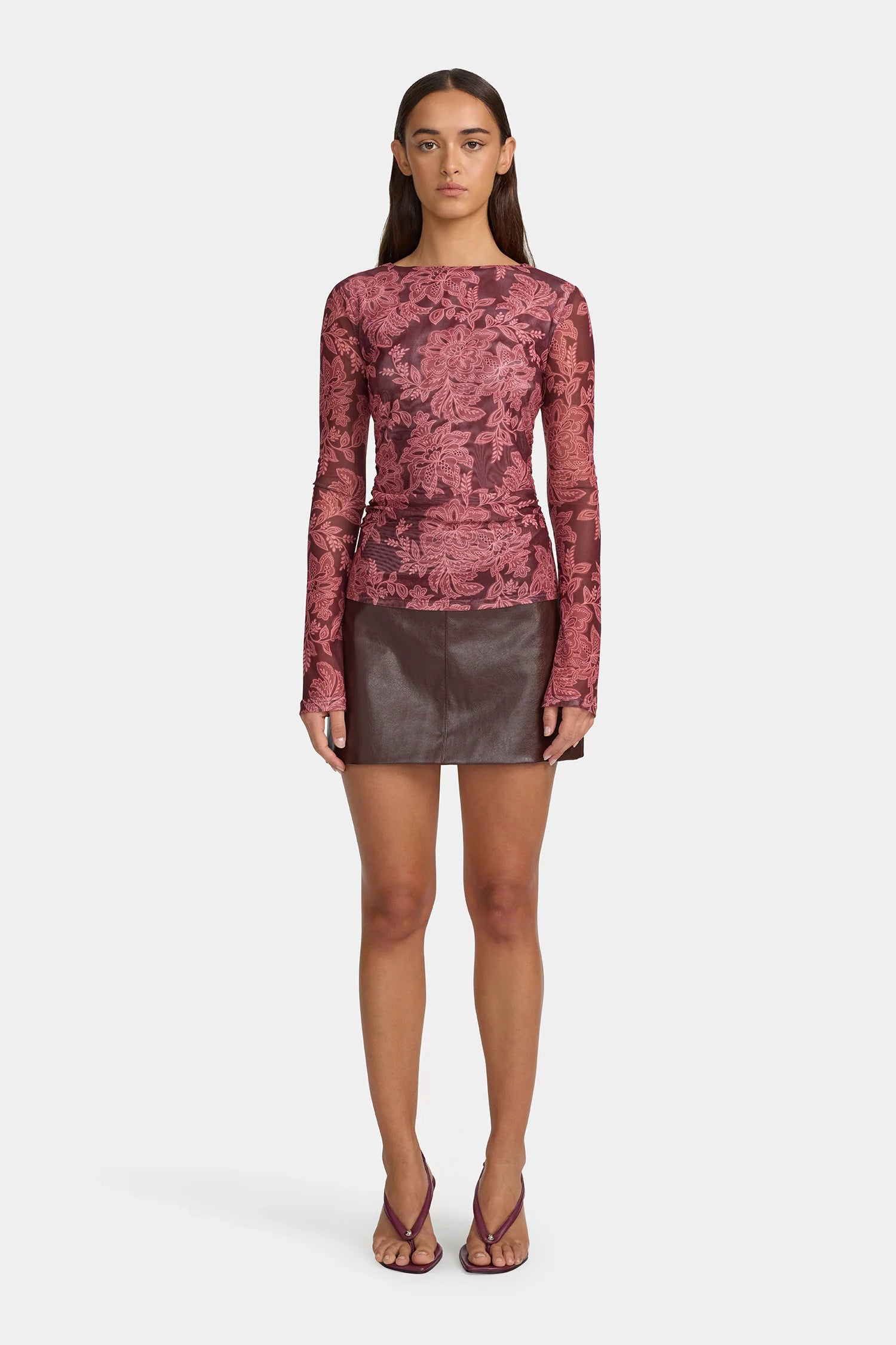 Azalea Plum Paisley Mesh Top for Women - Floral Print Sheer Blouse - Summer Boho Chic Tops for Casual Wear, Beach Outfits & Music Festivals