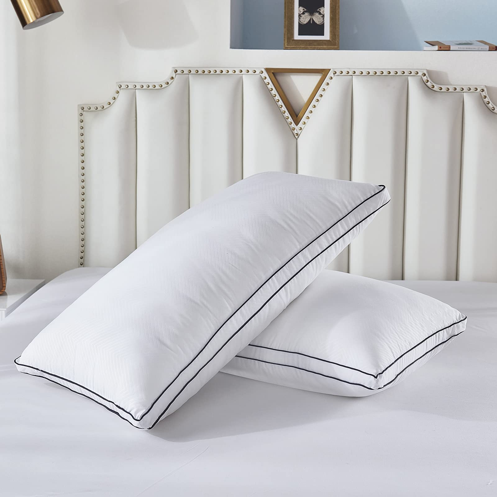 Premium Bed Pillows for Sleeping (2 Pack) - Luxury Plush Soft Pillows for Home & Hotel Use, Breathable Microfiber Cover & Skin-Friendly Design - Ideal for Side & Back Sleepers (Queen Size) | Perfect for Guest Rooms, Dorms & Apartment Living