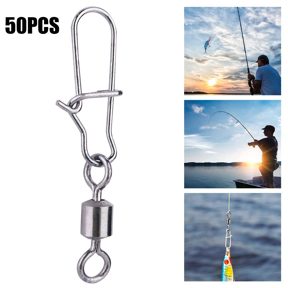 Premium Stainless Steel Fishing Swivels 50PCS - 2# 4# 5# 6# 8# Quick Lock Open Design for Saltwater & Freshwater Fishing - Durable Fishing Connectors for Bass, Trout & Outdoor Angling Gear