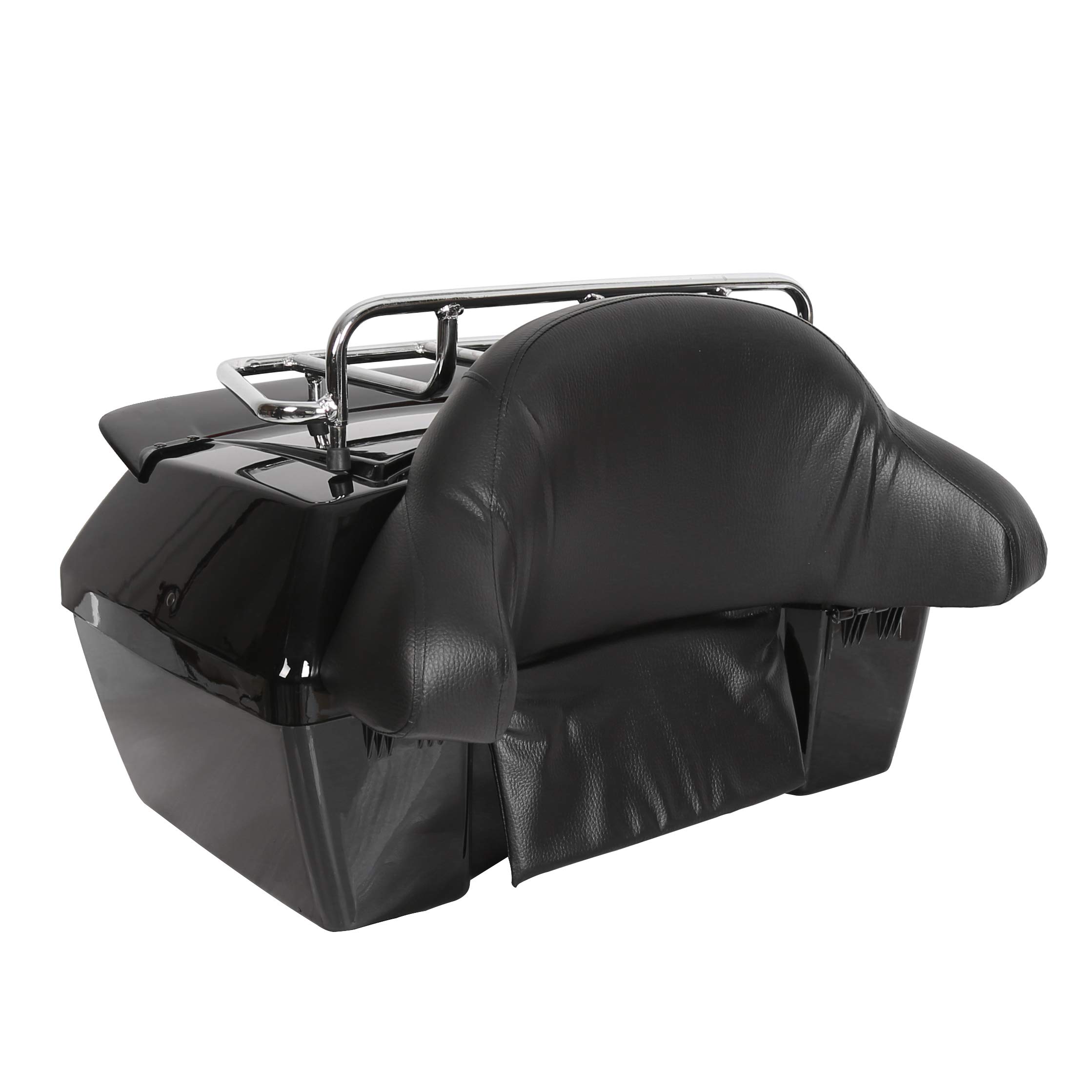 KUAFU Universal Motorcycle Trunk Tour Pack - Fits Yamaha, Honda, Harley Davidson, Suzuki & Vulcan - Black Hard Luggage Tail Box with Backrest & LED Tail Light - Perfect for Long Distance Riding, Commuting & Road Trips