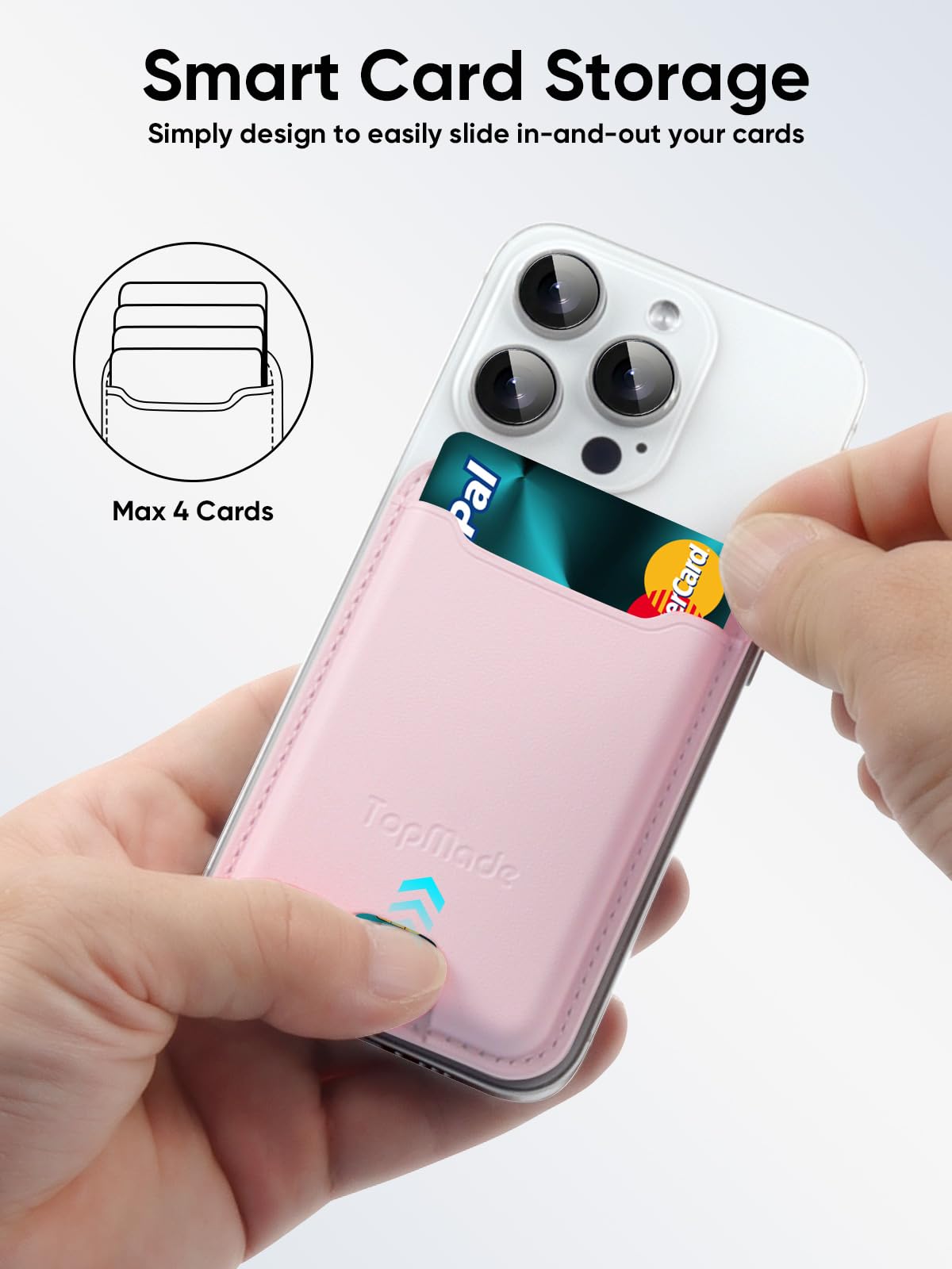 Premium Leather Phone Card Holder with Strong 3M Adhesive - RFID Blocking Wallet Sticker for iPhone, Samsung & Android - Holds 4 Cards (Pink) - Perfect for Travel, Shopping & Everyday Convenience