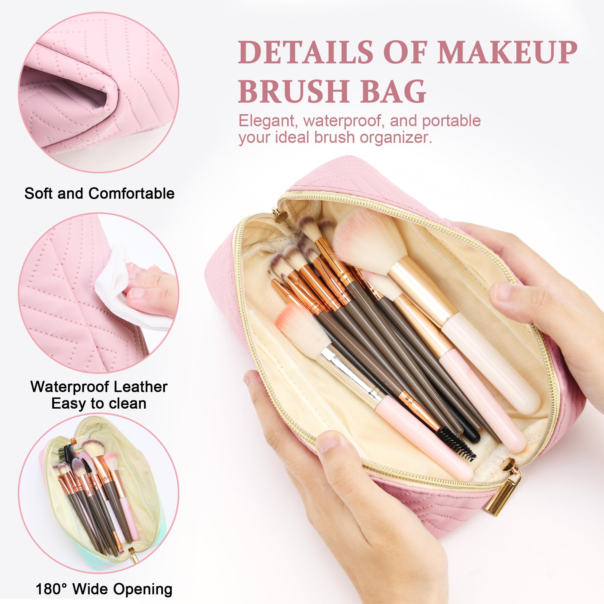 Personalized Initial Pink Makeup Bag - Large Capacity Waterproof Leather Cosmetic Organizer for Women & Teens | Perfect Travel Toiletry Bag, Birthday Gift for Girlfriend, Teacher | Great for Daily Use, Vacation Trips & Makeup Storage