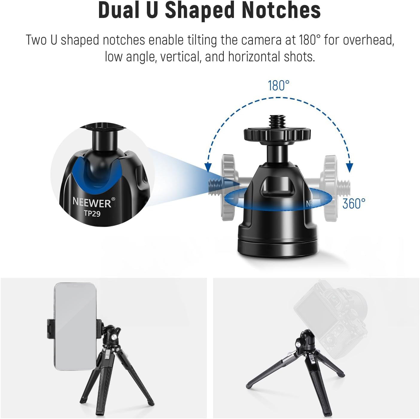 NEEWER TP29 Compact Metal Mini Tripod Stand for DSLR Camera, Smartphone, Webcam - Perfect for Vlogging, Live Streaming, Photography & Video Shooting