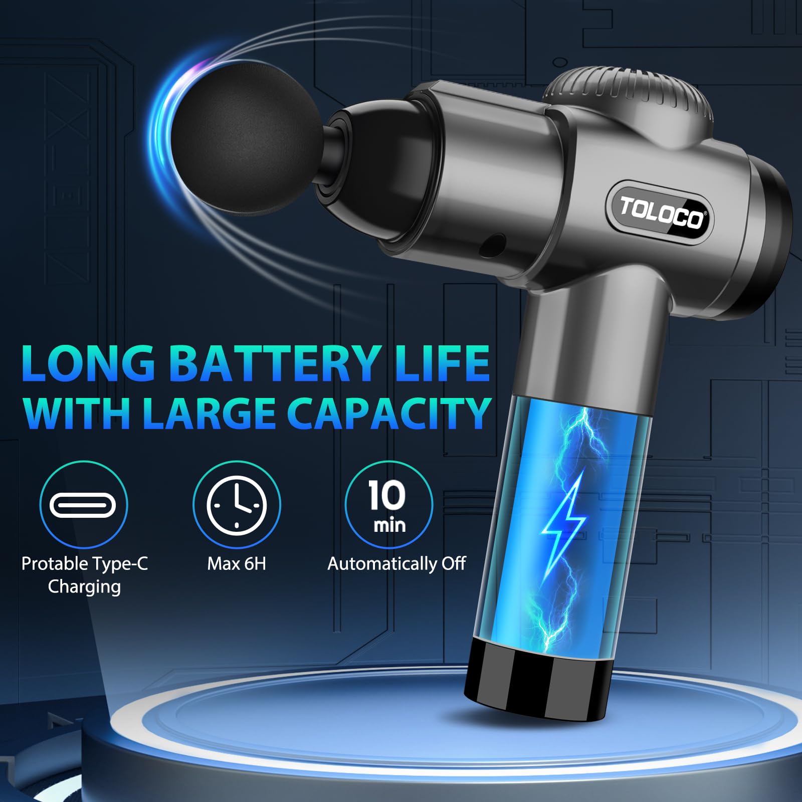 TOLOCO Deep Tissue Massage Gun for Athletes - Percussion Muscle Massager with 10 Attachments for Back, Neck & Shoulder Pain Relief - FSA/HSA Eligible Grey - Perfect for Post-Workout Recovery & Muscle Relaxation