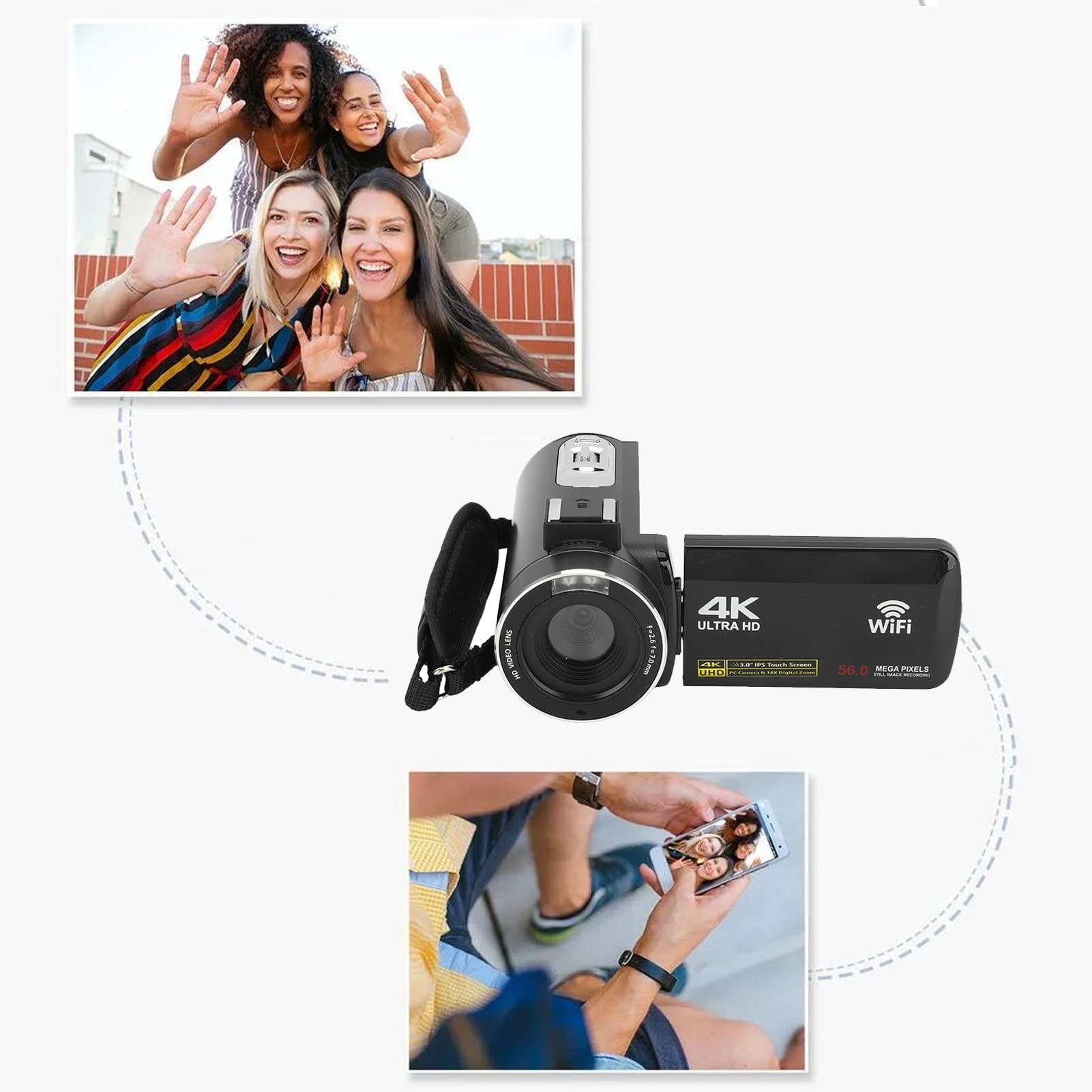 4K Video Camera Camcorder - 56MP Digital Camera with 18X Zoom, 3