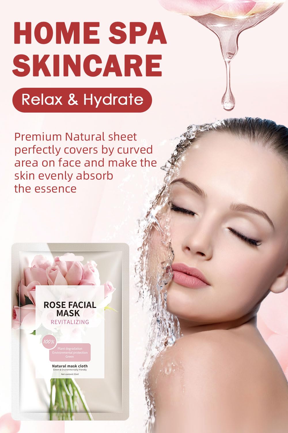 Hydrating Rose Face Masks 10 Sheets - Christmas Beauty Gifts for Women Skincare