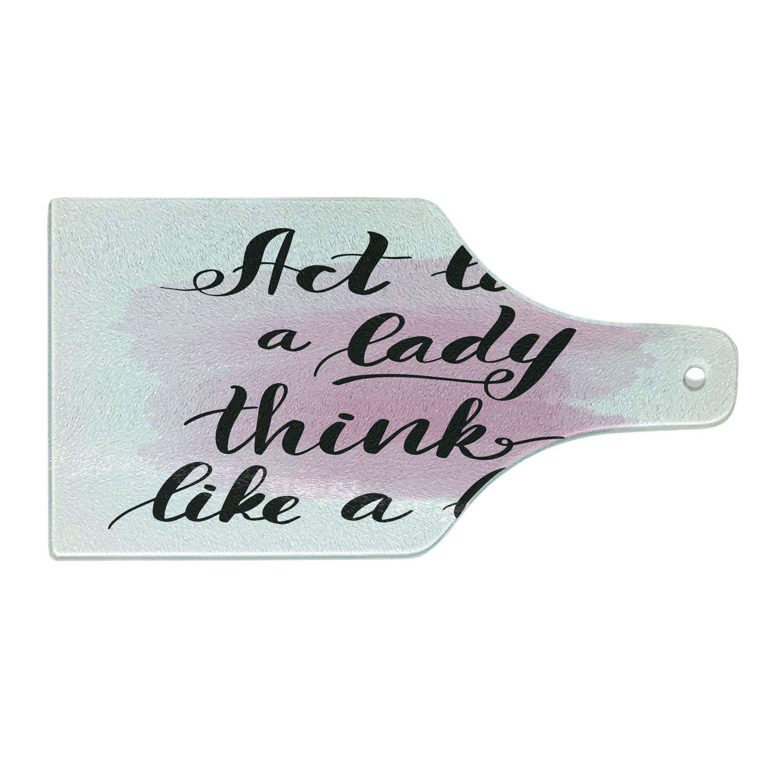 Ambesonne Girl Boss Tempered Glass Cutting Board - Inspirational 'Act Like a Lady Think Like a Boss' Design - Decorative Serving Board for Kitchen & Dining - Wine Bottle Shape in Charcoal Grey, Pink & White - Perfect for Charcuterie, Cheese Platters & Wine Pairings