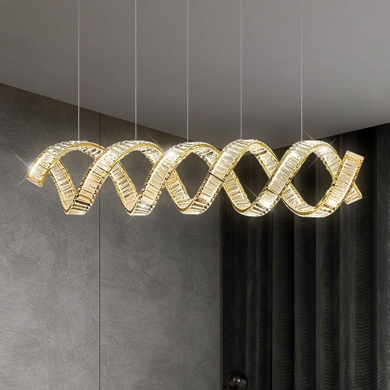 Wave Crystal Pendant Light - Modern Elegant Chandelier for Dining Room, Living Room & Bedroom | Energy Efficient LED Lighting Fixture for Home Decor & Interior Design