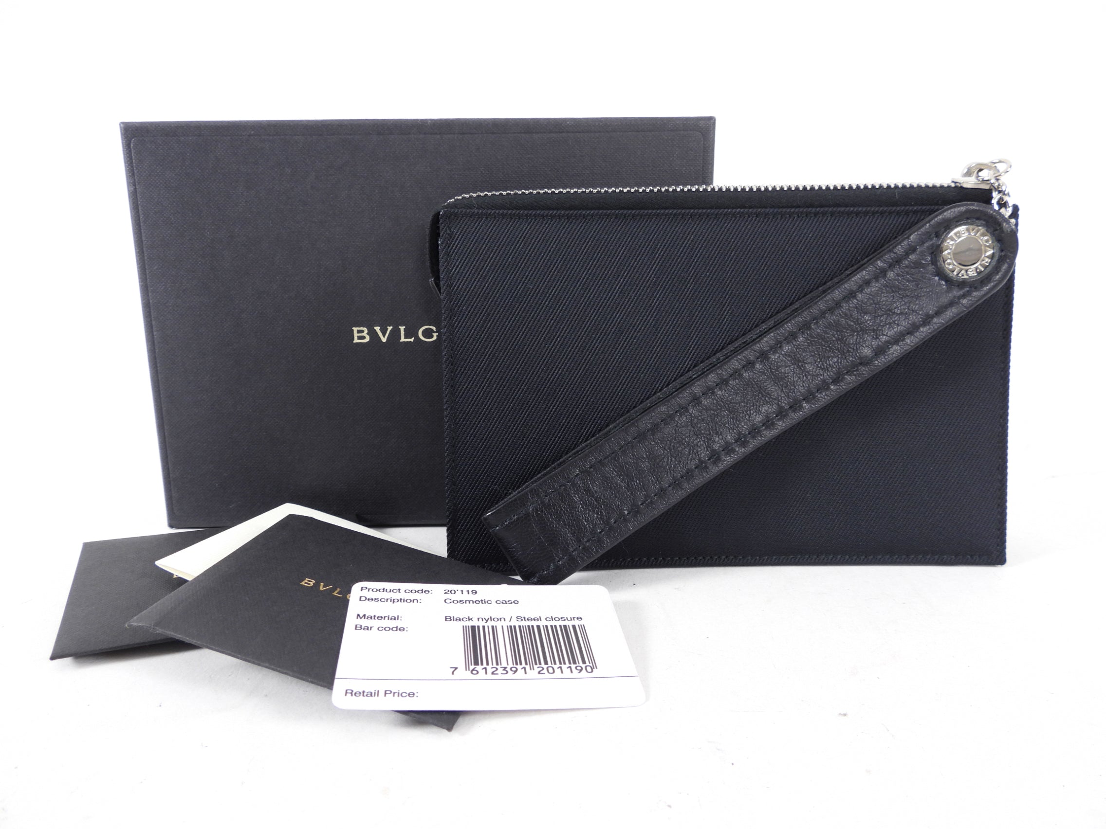 Bulgari Black Nylon Small Travel Cosmetic Wristlet Pouch - Luxury Makeup Bag for Women, Perfect for Travel & Everyday Use