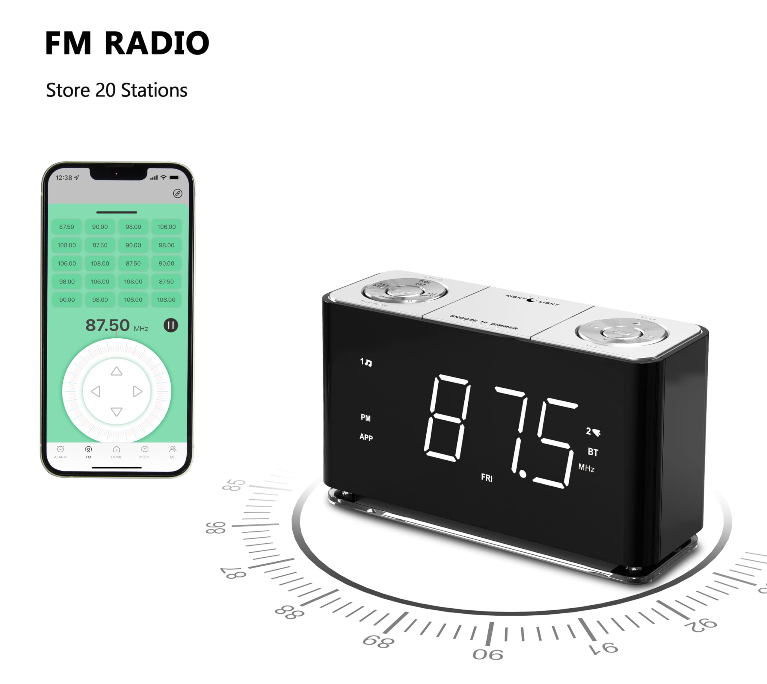 iTOMA Smart Alarm Clock Radio with APP Control - Large LED Display, FM Radio, Dual Alarms, 2 USB Charging Ports, Night Light, Auto/Manual Dimmer, Snooze & Sleep Timer - Perfect for Bedroom, Office, Travel (Model 507)