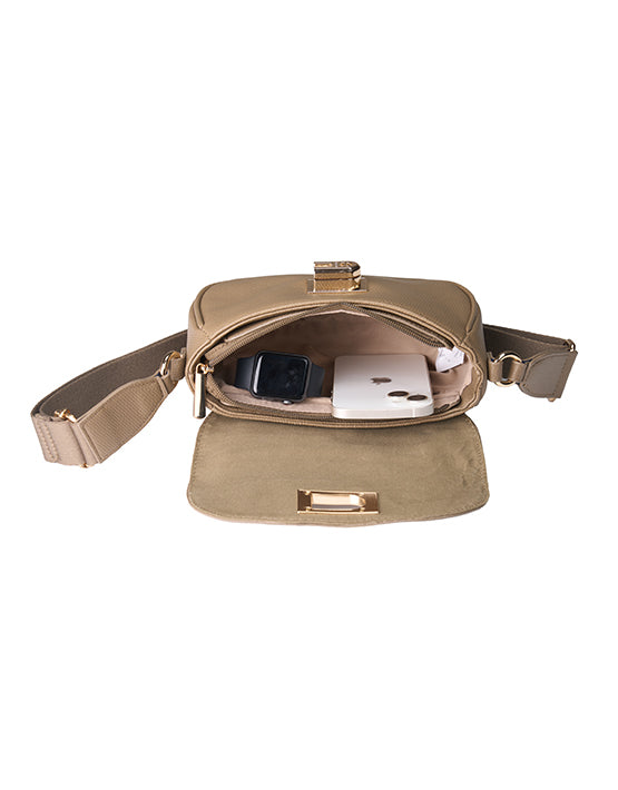 Tosca TH051 Small Saddle Flap Handbag for Women - Taupe Leather Crossbody Purse - Perfect for Work, Travel & Everyday Use
