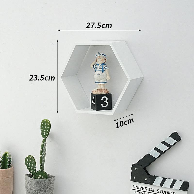 Hexagon Wood Wall Shelf - Modern Geometric Floating Shelves for Home Decor, Bathroom, Bedroom & Living Room Storage | Rustic Wooden Display Shelf for Plants, Books & Decorative Items