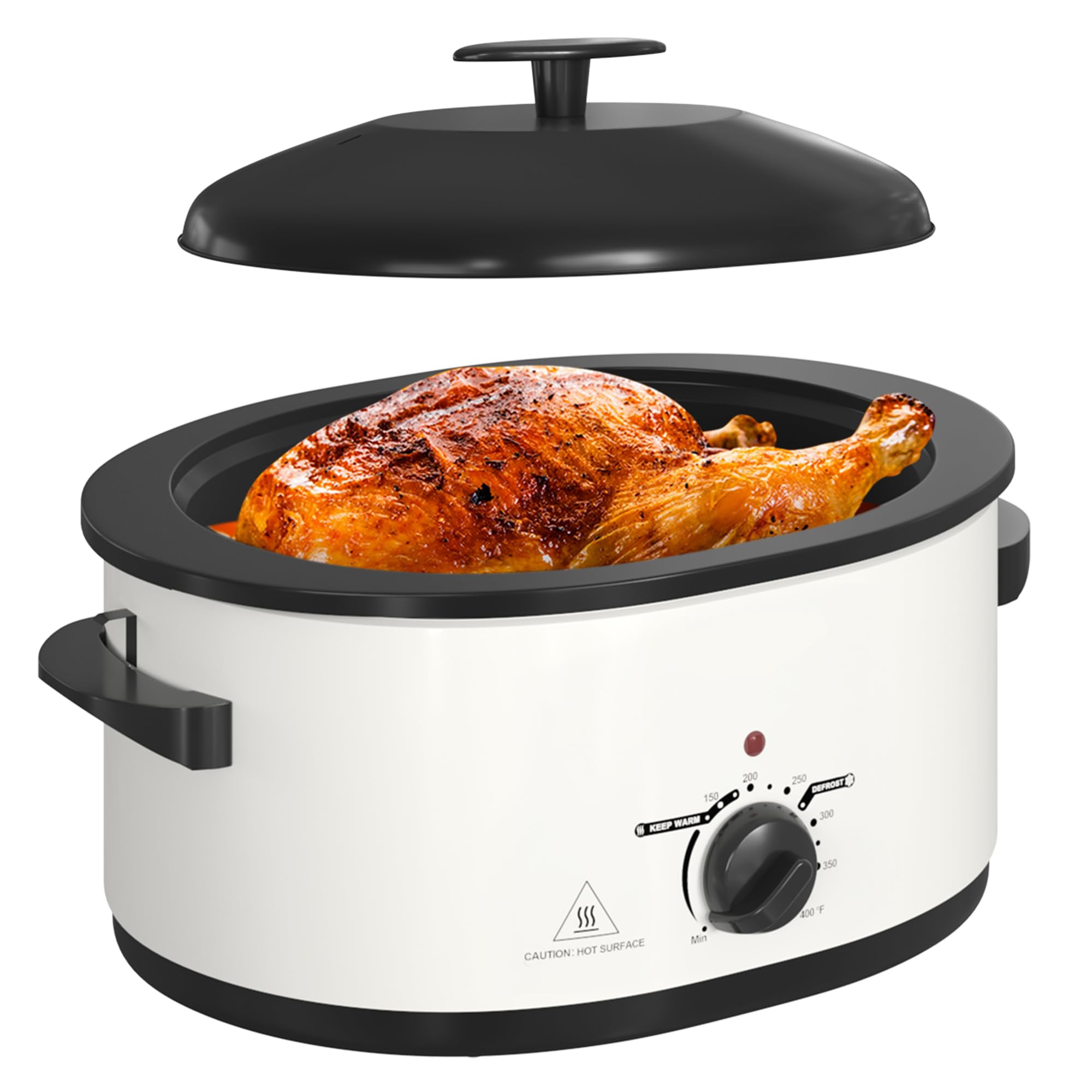 8 Quart Electric Roaster Oven with Self-Basting Lid, Removable Pan & Rack, Stainless Steel White - Perfect for Turkey, Roasts, and Holiday Feasts