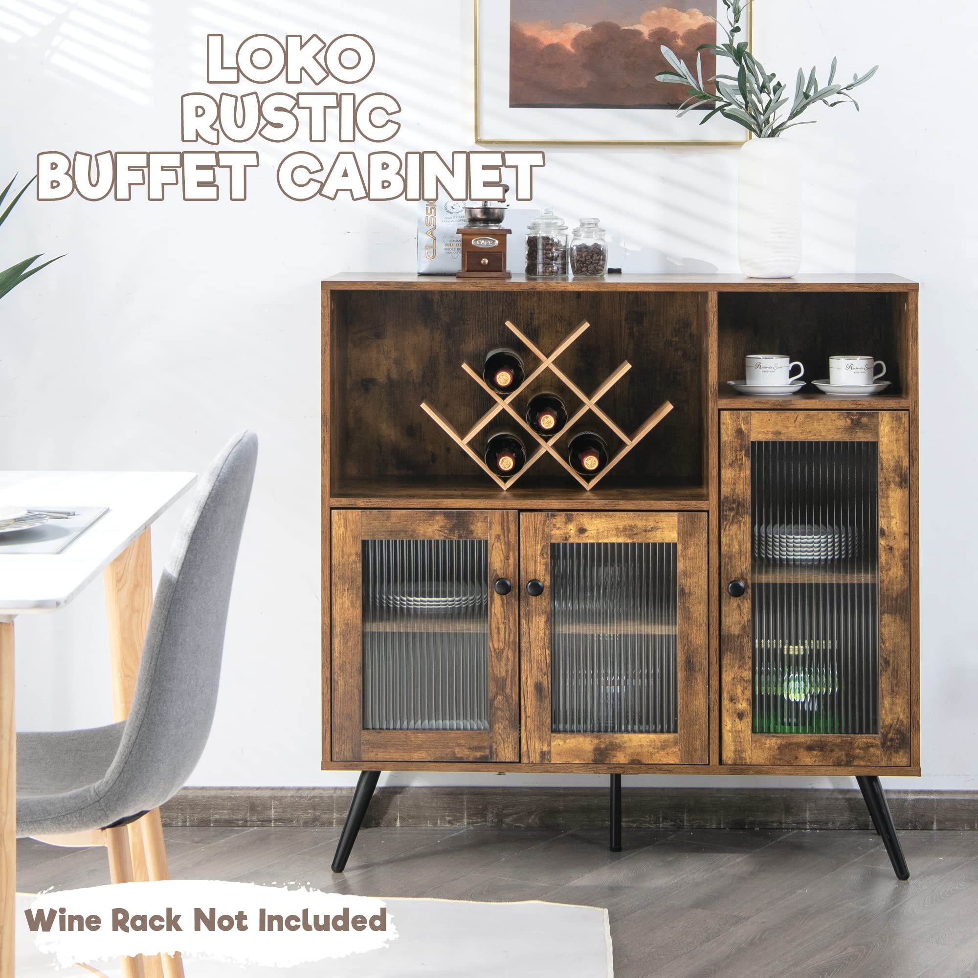 LOKO Rustic Buffet Cabinet with Storage - Industrial Kitchen Sideboard, Adjustable Shelves, Retro Credenza Floor Cabinet, 39.5 x 15.5 x 39.5 Inches - Perfect for Dining Room, Living Room & Entryway Storage