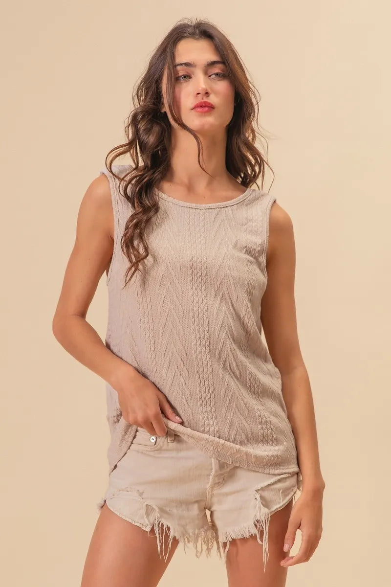 BiBi Textured Knit Sweater - Twist Back Sleeveless Top for Women | Casual Chic Outfit for Date Night & Fall Layering