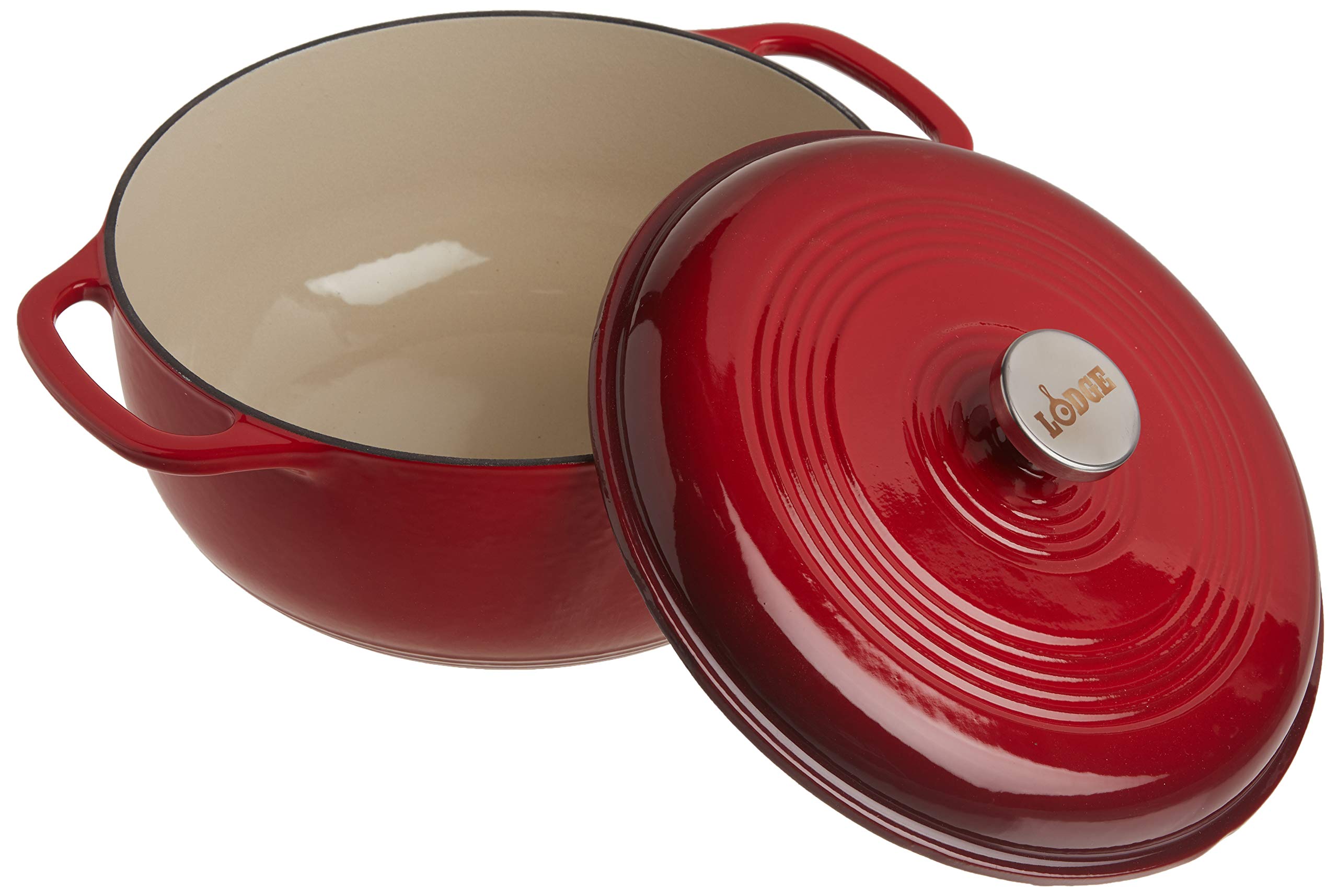 Lodge EC6D43 6-Quart Enameled Cast Iron Dutch Oven - Island Spice Red, Heavy Duty Cookware for Braising, Stewing & Baking - Perfect for Soups, Casseroles & Bread Making in Oven or Stovetop