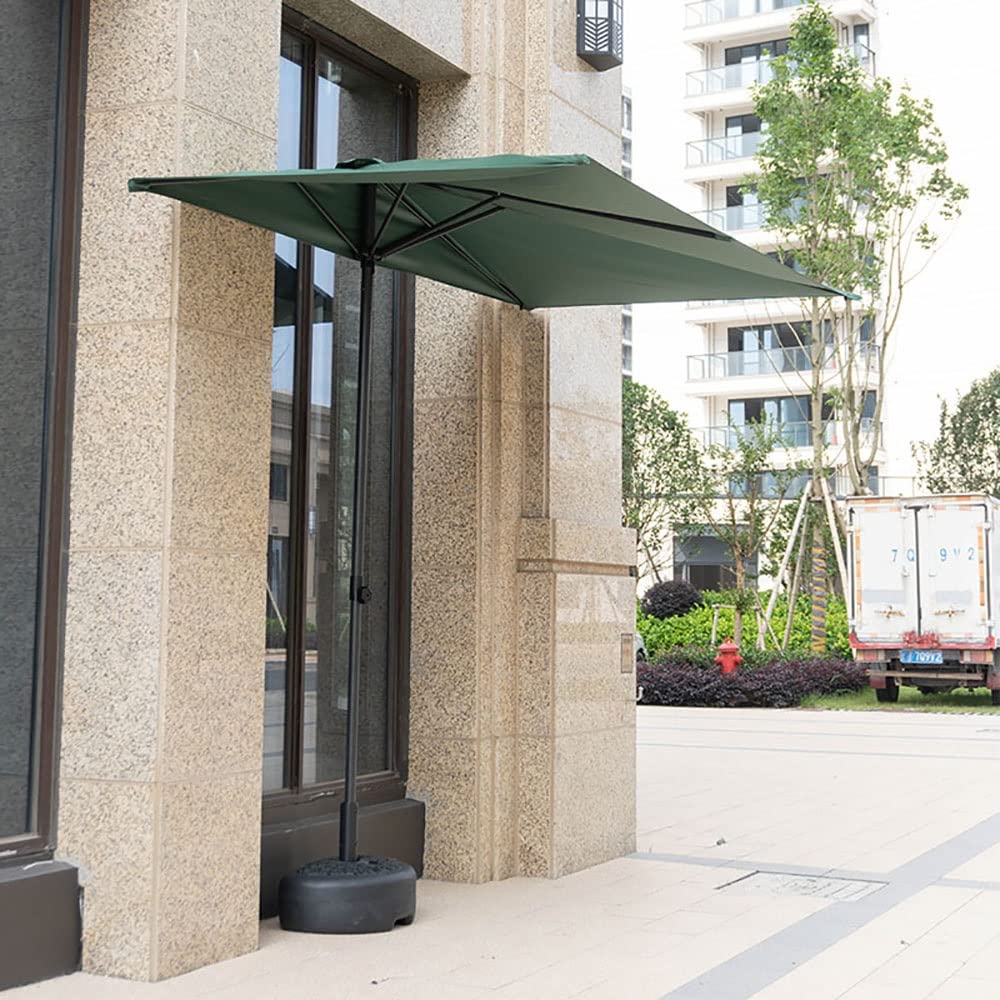 8 Ft Half Rectangle Patio Umbrella - Outdoor Market Table Umbrella for Garden, Porch, Balcony, Lawn & Backyard - UV Resistant 5-Rib Design (Green) - Perfect for Shading Outdoor Dining, Lounging & Entertaining Areas