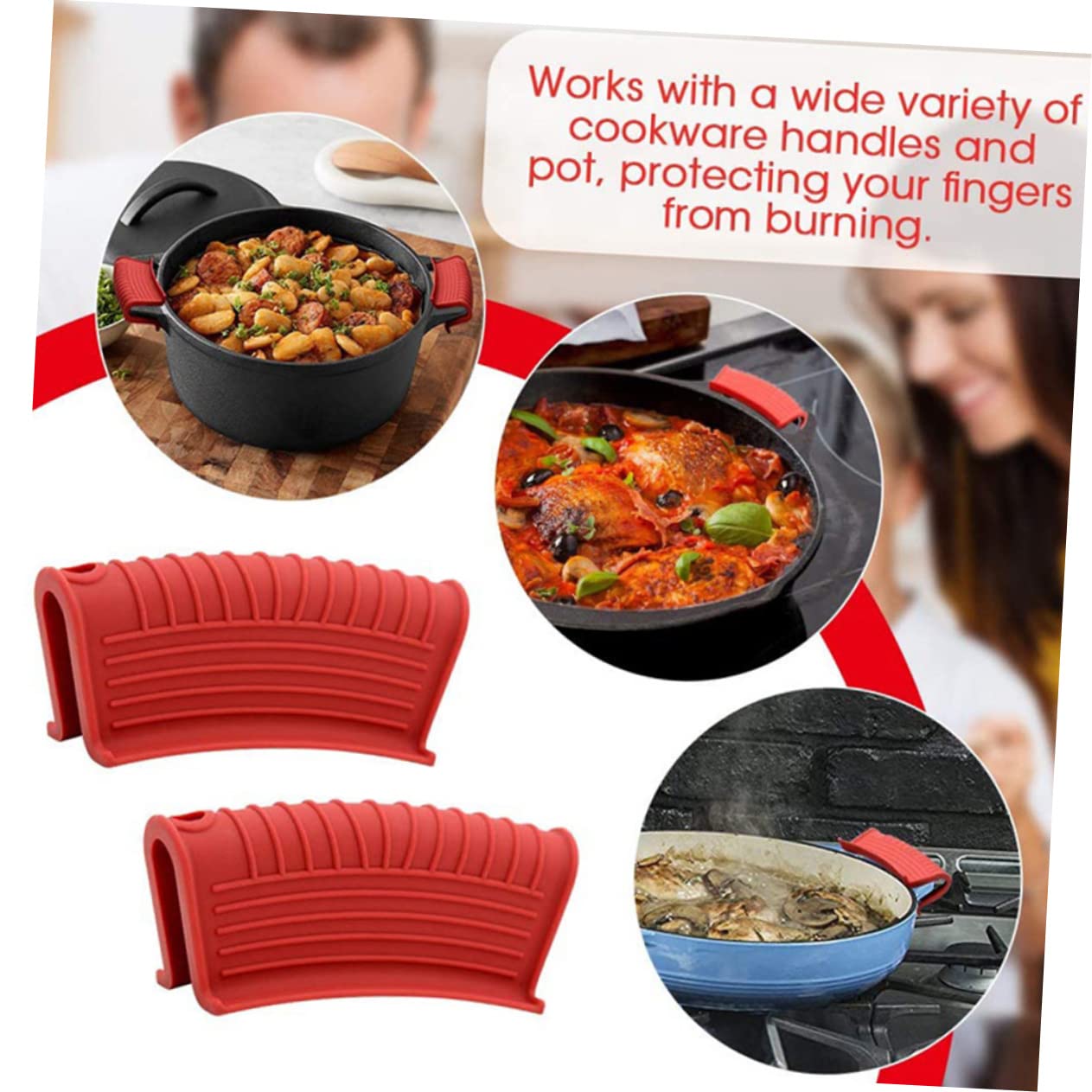 4-Piece Silicone Pot Handle Covers - Heat Resistant & Non-Slip Kitchen Handle Protectors for Cooking, Baking, and Serving Hot Pots & Pans