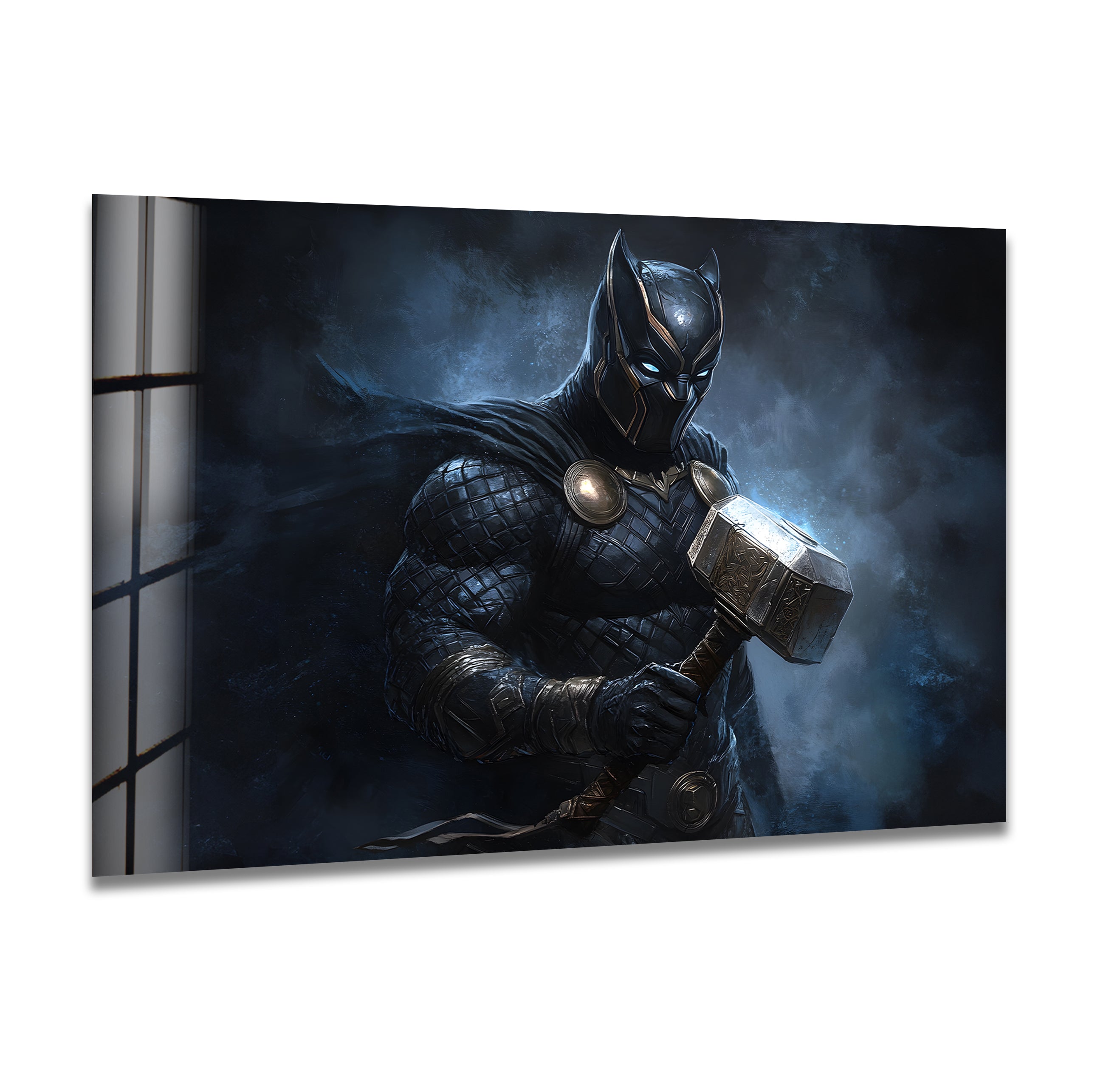 Marvel Black Panther Thor's Hammer Glass Wall Art - Superhero Home Decor for Living Room, Bedroom & Office