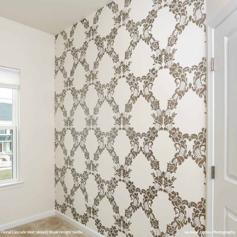 Floral Damask Wall Stencil for DIY Home Decor - Reusable Painting Template for Living Room, Bedroom, and Nursery Decoration