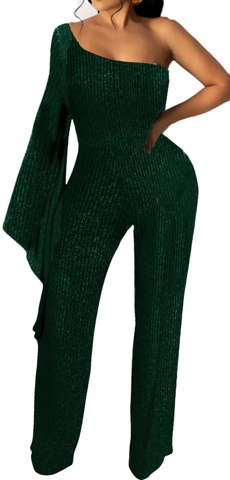 Sexy Women's Jumpsuit - Elegant Long Sleeve Formal Pantsuit with Belt & Pockets | Clubwear, Evening Party Outfit, Office Wear & Special Occasion Dresses