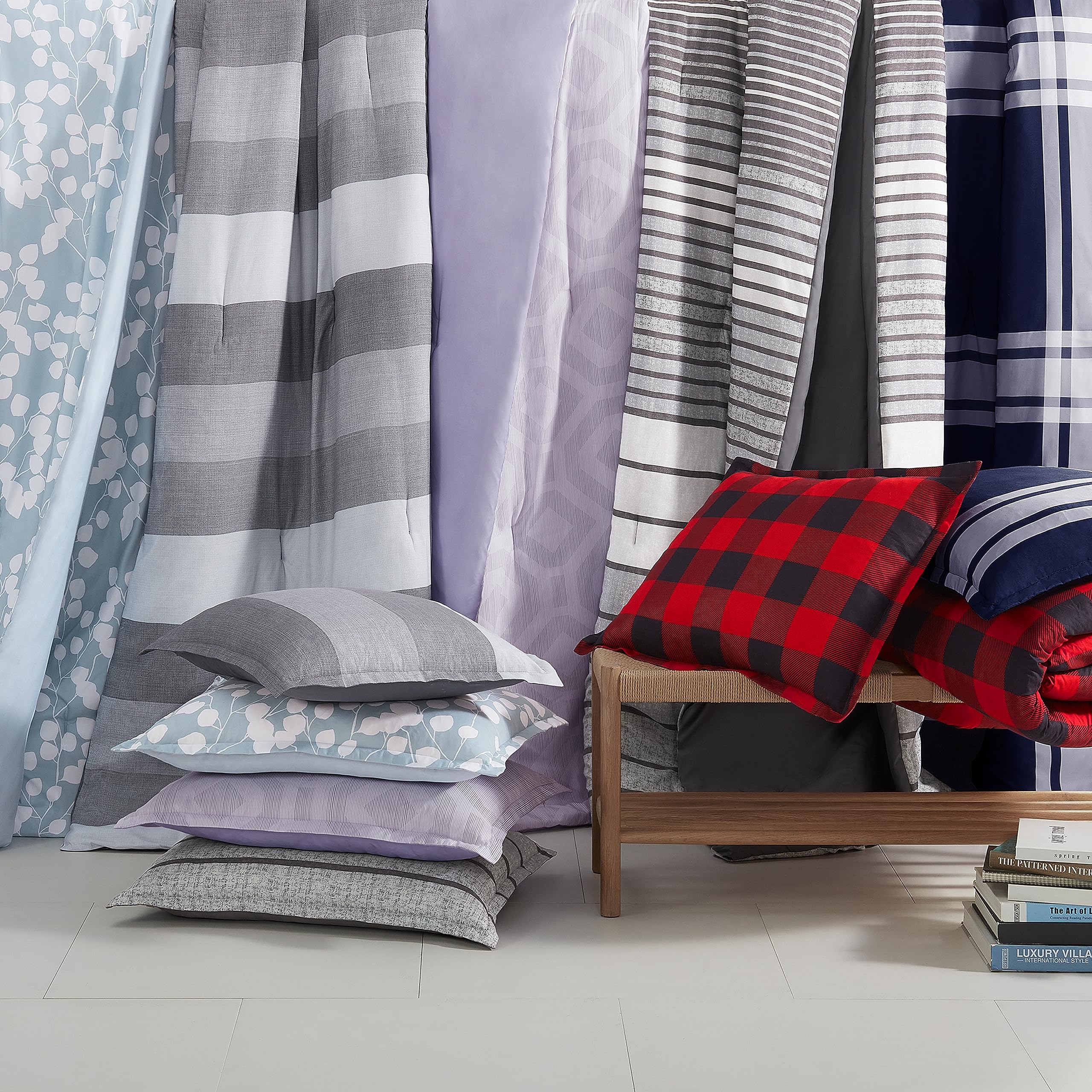 Serta Simply Clean Conrad Soft Modern 7-Piece Bed in a Bag Comforter Set with Sheets & Pillowcases | All-Season Queen Size Grey Stripe Bedding | Perfect for Guest Rooms, Dorms & Cozy Bedroom Upgrades