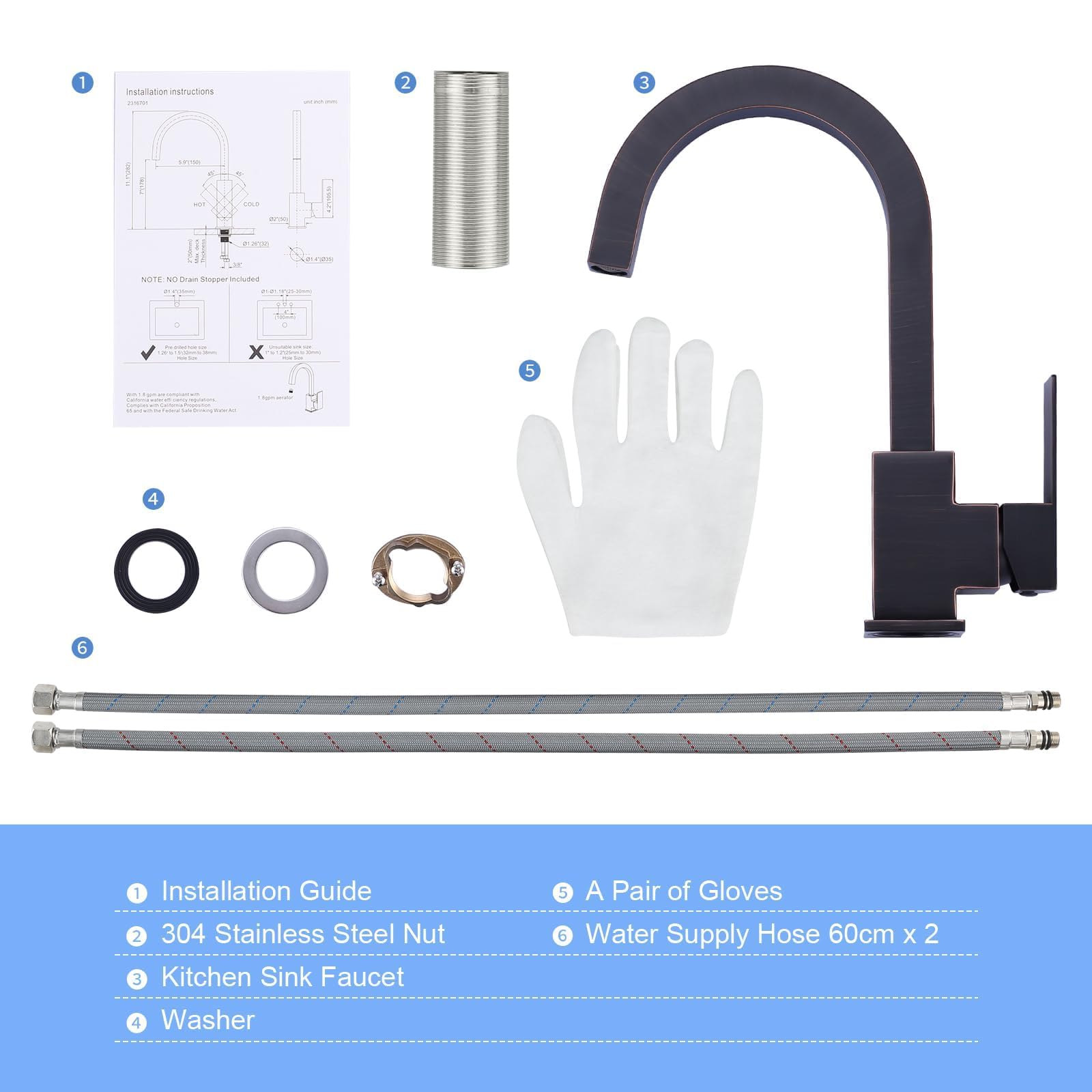 Stainless Steel Single Hole Bar Sink Faucet - Single Handle Kitchen & Bathroom Faucet for Home, RV, Restroom - Oil Rubbed Bronze Finish | Perfect for Small Spaces, Wet Bars, and Mobile Living