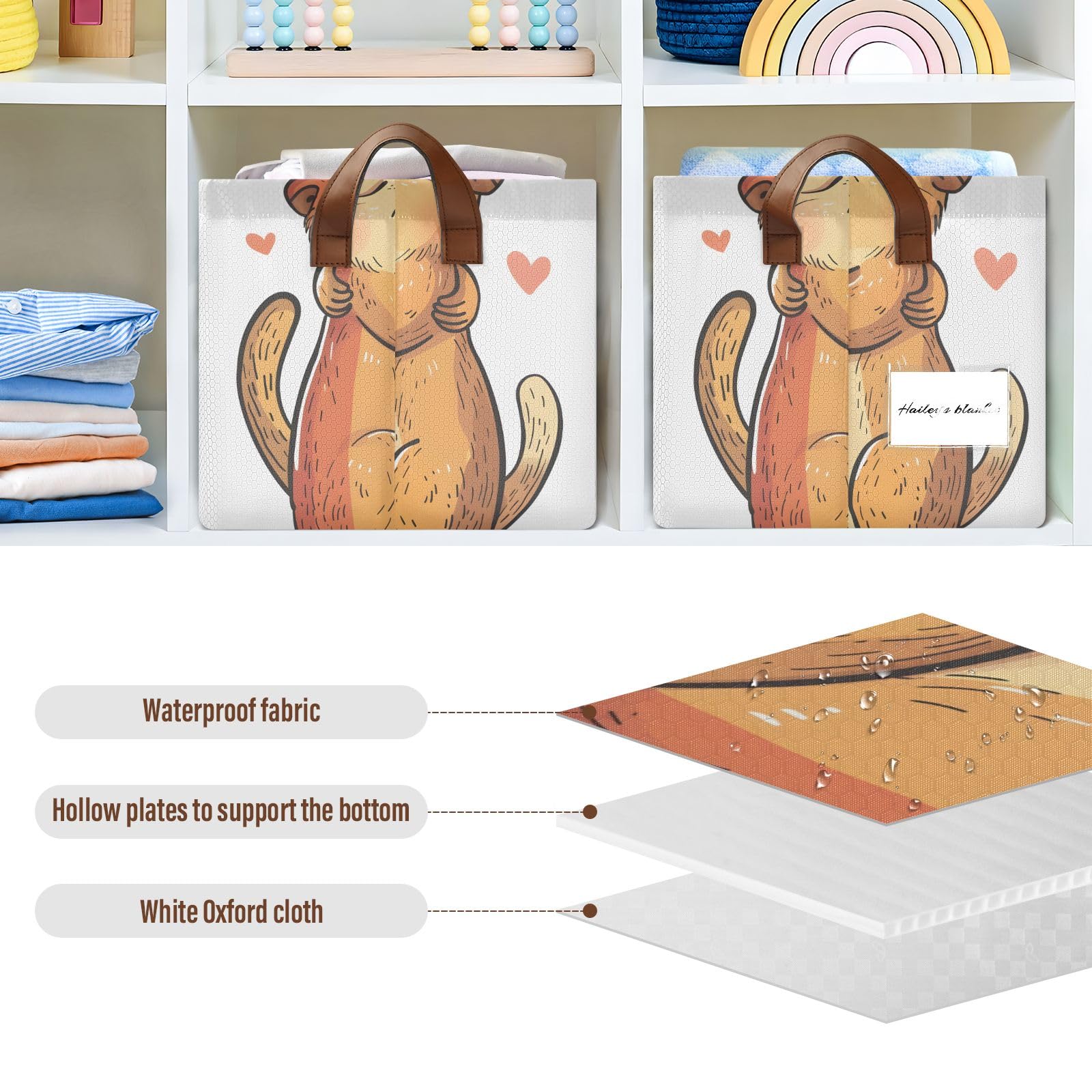 ALAZA Collapsible Closet Storage Cubes & Baskets - 2 Pack Organizer for Shelves | Capybara Hugging Design | Perfect for Bedroom, Closet & Kids Room Organization
