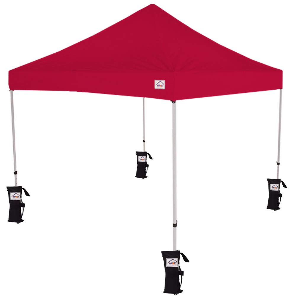 Impact 10' x 10' Pop Up Canopy Tent with Weight Bags - Instant Shelter, Lightweight Aluminum Frame & UV Protection - Includes 4 Weight Bags & Roller Bag (Red) - Perfect for Outdoor Events, Beach, Camping, and Backyard Parties