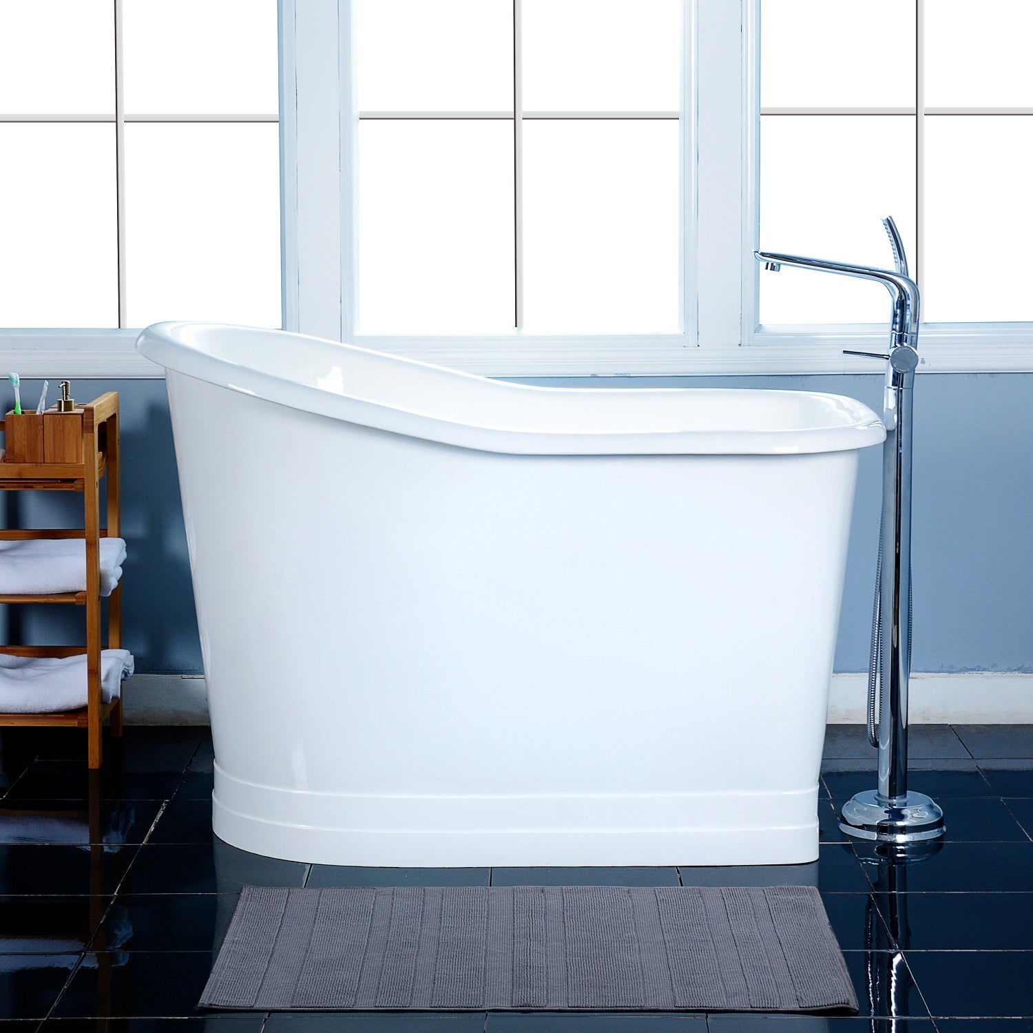 Aqua Eden 51 Inch Freestanding Cast Iron D-Shaped Bathtub - White Clawfoot Slipper Tub for Luxurious Bathing Experience | Perfect for Master Bathroom, Spa Retreat & Relaxation