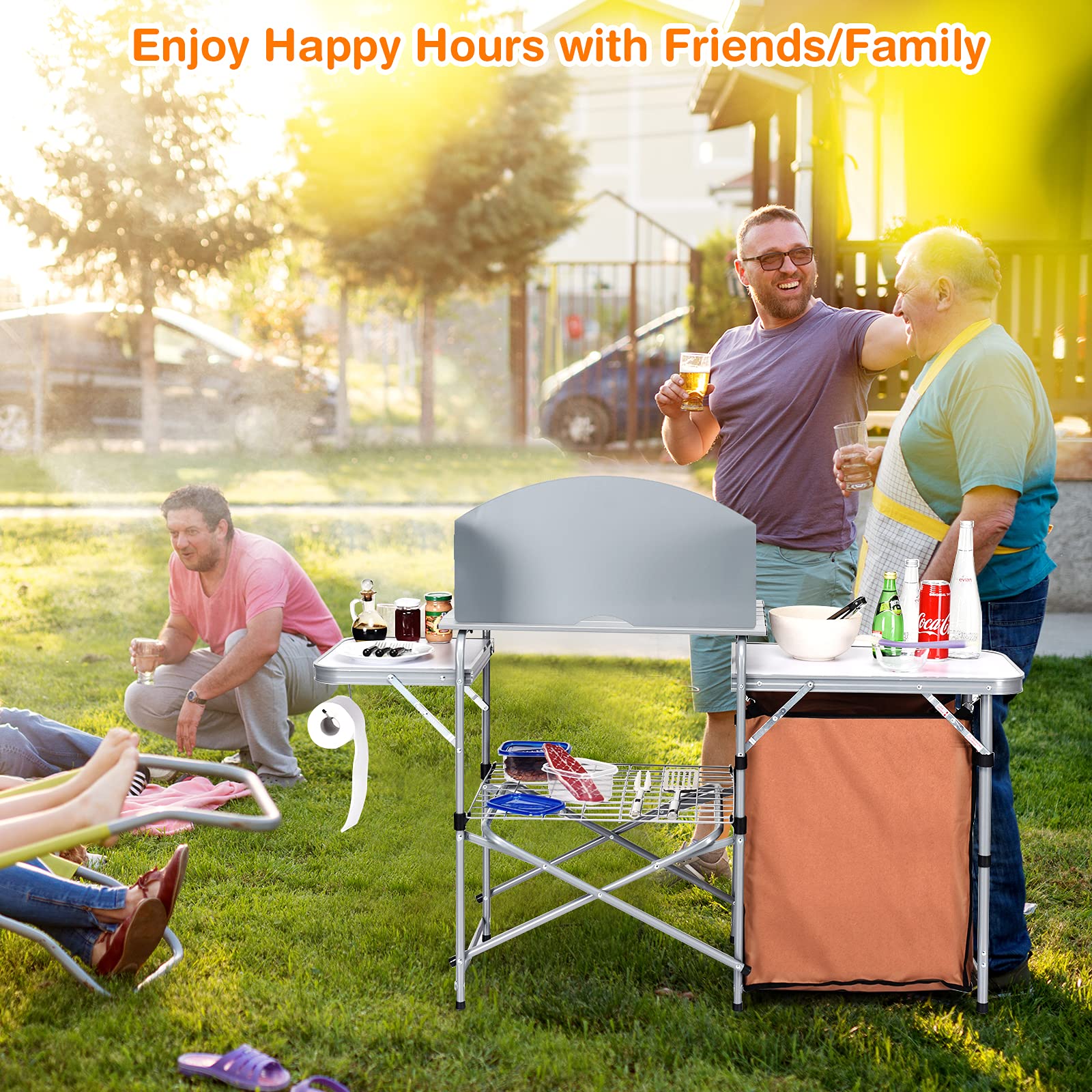 Tangkula Folding Camping Kitchen Table - Portable Aluminum Outdoor Cooking Station with Windscreen, Storage Shelves & Carry Bag | Perfect for Camping, Picnics, BBQ & Tailgating