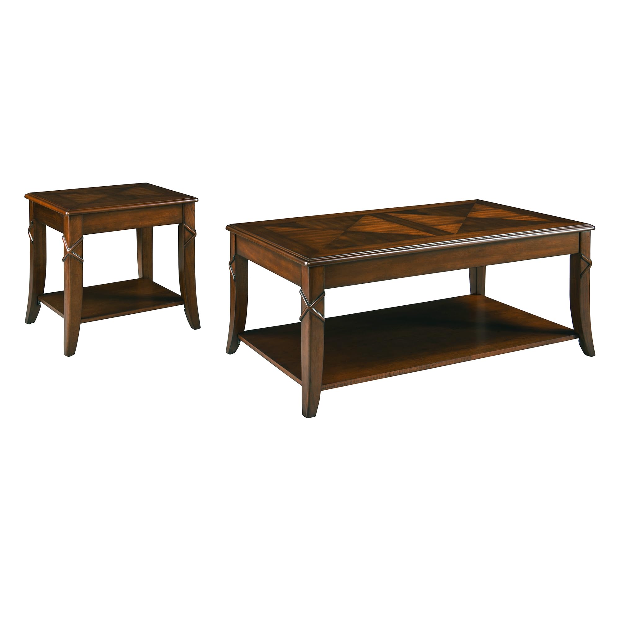 Mid-Century Modern Coffee Table Set with Storage Shelf - 2-Piece Solid Wood Living Room Furniture (Coffee Table & End Table) in Cherry Walnut Finish - Perfect for Small Spaces, Apartments and Cozy Home Decor - KFZ-DR200-2