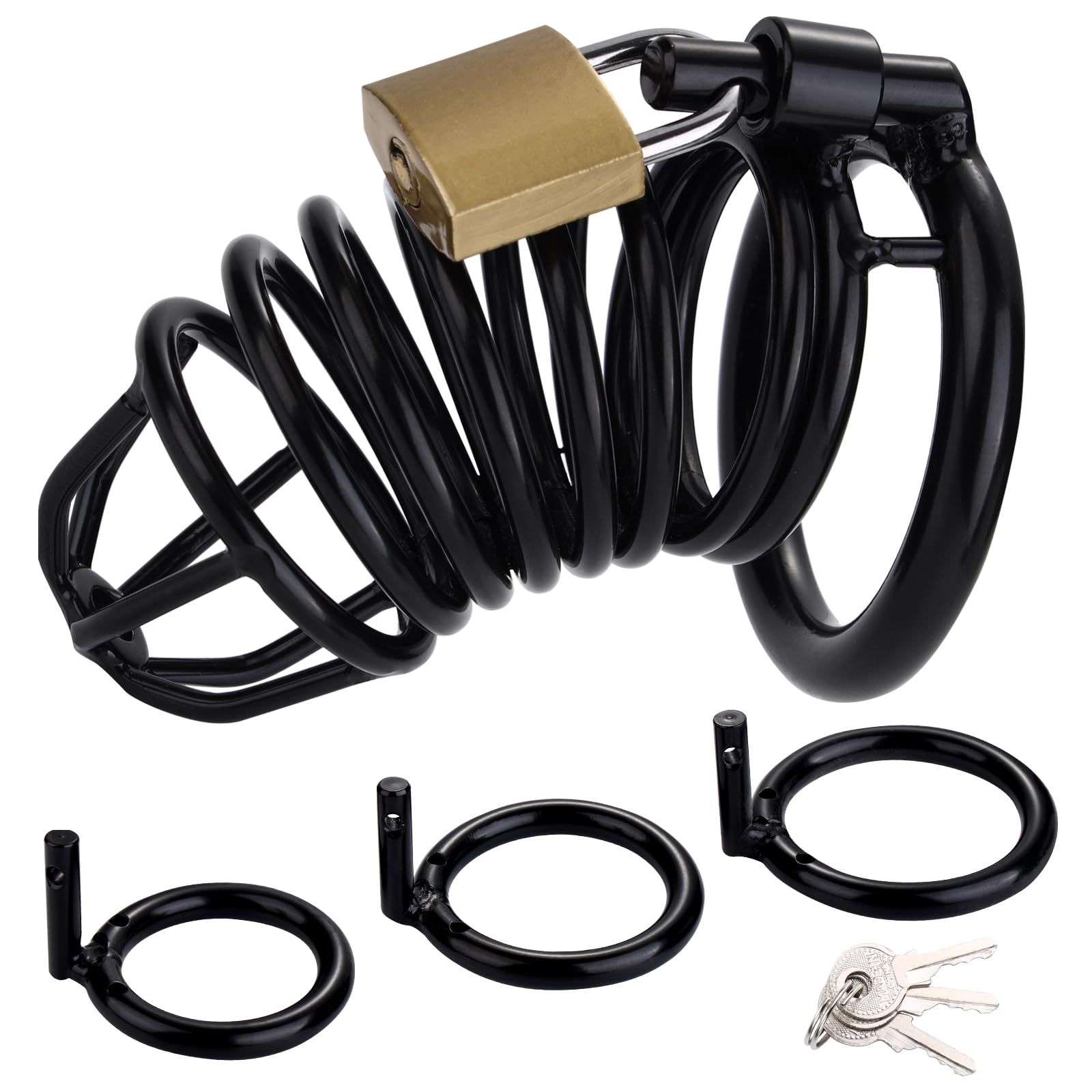 Premium Metal Cock Cage - Male Chastity Device with 3 Adjustable Rings & 2 Keys | Secure Locking System | Black BDSM Sex Toy for Couples Play, Tease Control, and Long-Term Wear