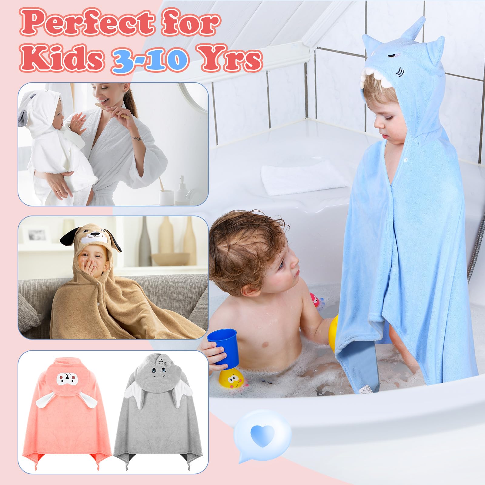 SmoothNovelty 6 Pack Kids Hooded Bath Towels - 27.6