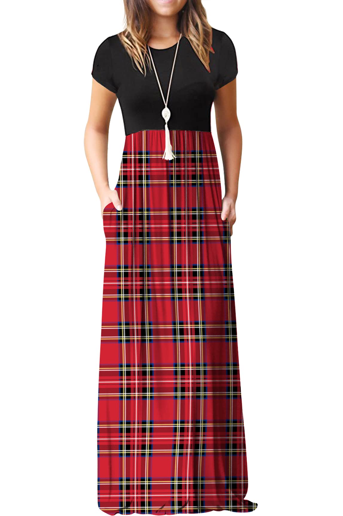 GRECERELLE Women's Short Sleeve Maxi Dress with Pockets - Casual Summer Long Dress for Women, Beach Cover Up, Vacation Outfit, Church Wear & Everyday Comfort