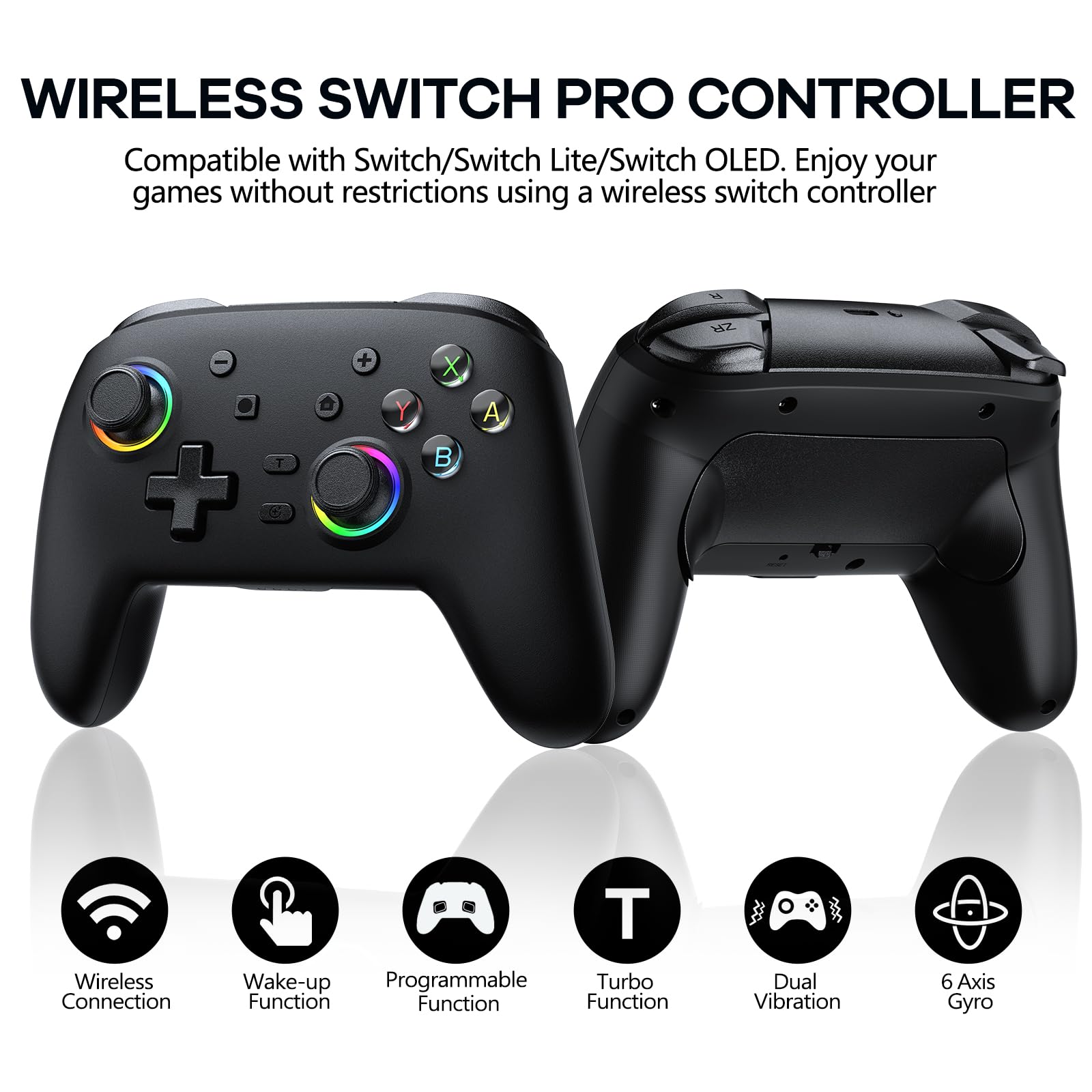 AROEVEIB Wireless Switch Pro Controller with Dual Vibration, Motion Control & 6-Axis Gyro - Compatible with Nintendo Switch, Switch Lite & OLED Model - Perfect for Gaming, Multiplayer & Handheld Mode